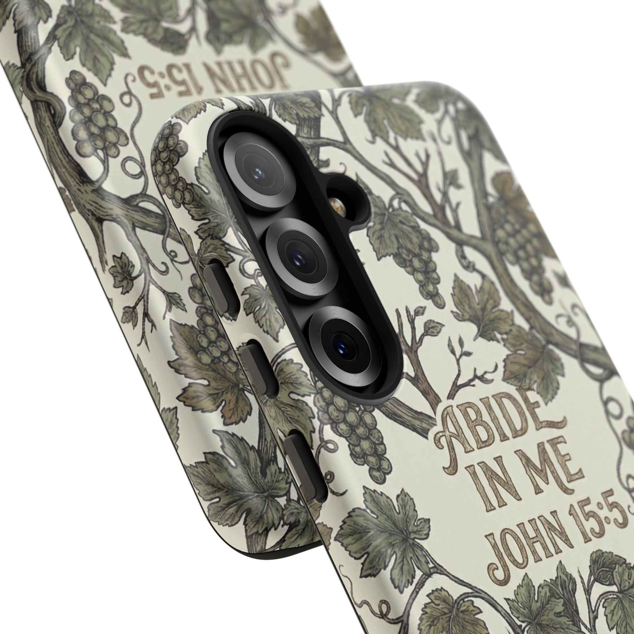 True Vine" Christian Phone Case | John 15 Scripture Art, Earthy Green Botanical Pattern, Nature Faith Gift, Bible Verse Cover