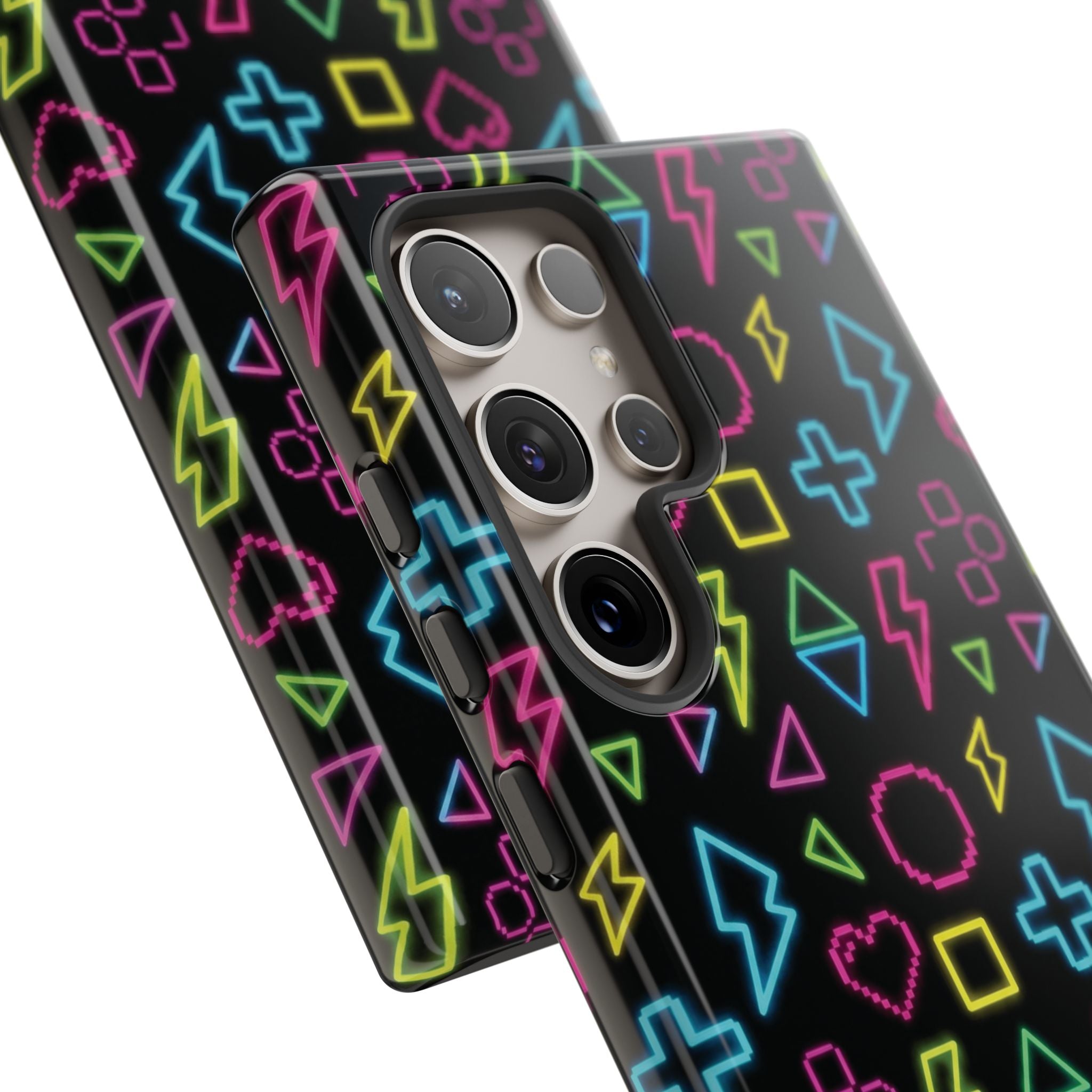 Electric Savior" Retro 90s Christian Phone Case | Neon Synthwave Pixel Art, Lightning Cross & Geometric Design, Bold Faith Gift