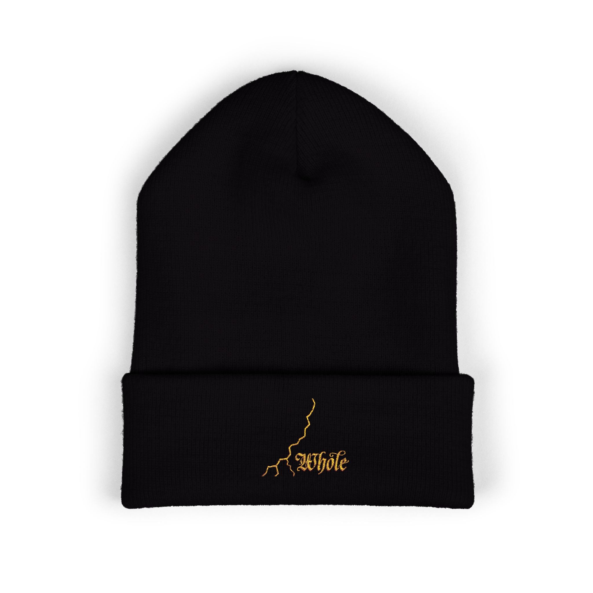 Christian Streetwear Beanie - Mended & Whole Gold Embroidery - Dark Charcoal Knit Hat - Faith Based Apparel Gift - Urban Lightning Bolt Cap