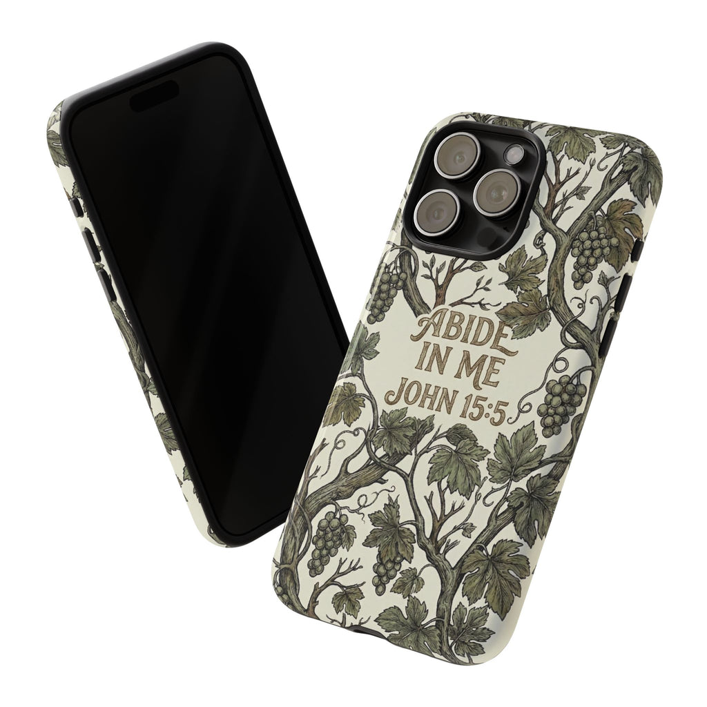 True Vine" Christian Phone Case | John 15 Scripture Art, Earthy Green Botanical Pattern, Nature Faith Gift, Bible Verse Cover