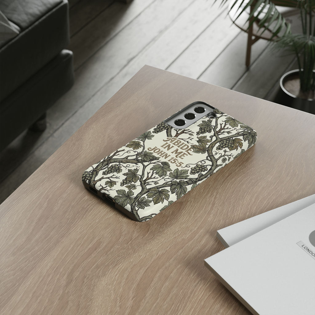 True Vine" Christian Phone Case | John 15 Scripture Art, Earthy Green Botanical Pattern, Nature Faith Gift, Bible Verse Cover