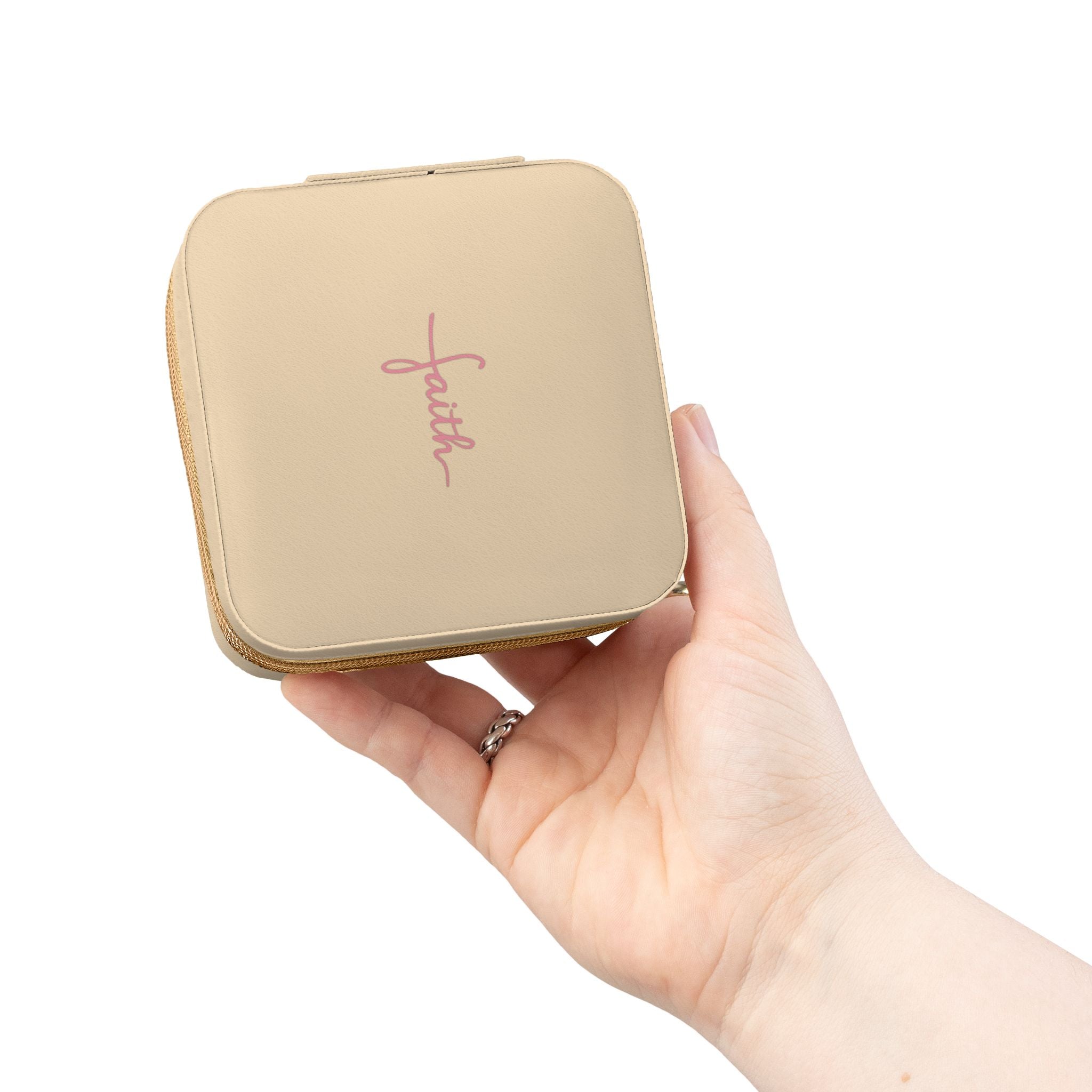 Faith Travel Jewelry Case Christian Jewelry Box Small Zip Organizer Gift for Her Nail Tech or Press On Nail Storage