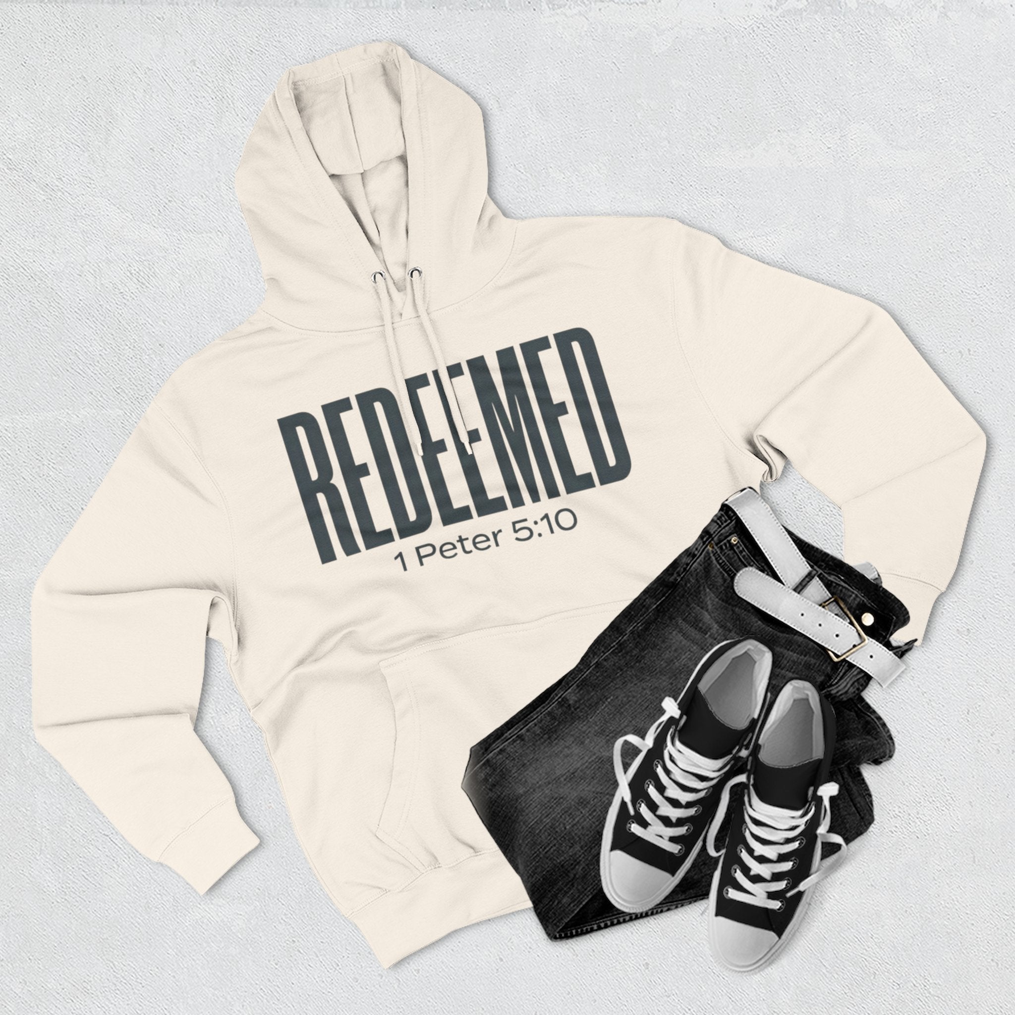 Redeemed 1 Peter 5:10 Hoodie | Christian Faith Scripture Pullover