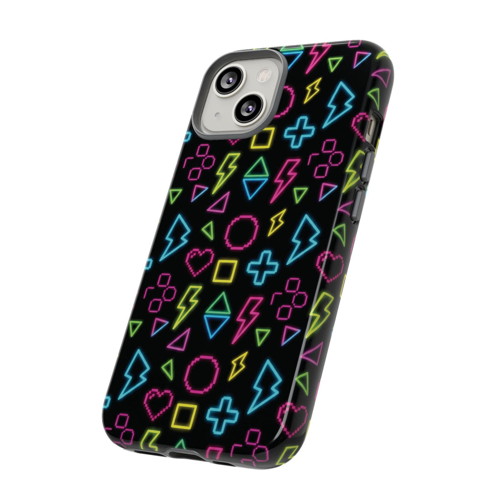 Electric Savior" Retro 90s Christian Phone Case | Neon Synthwave Pixel Art, Lightning Cross & Geometric Design, Bold Faith Gift