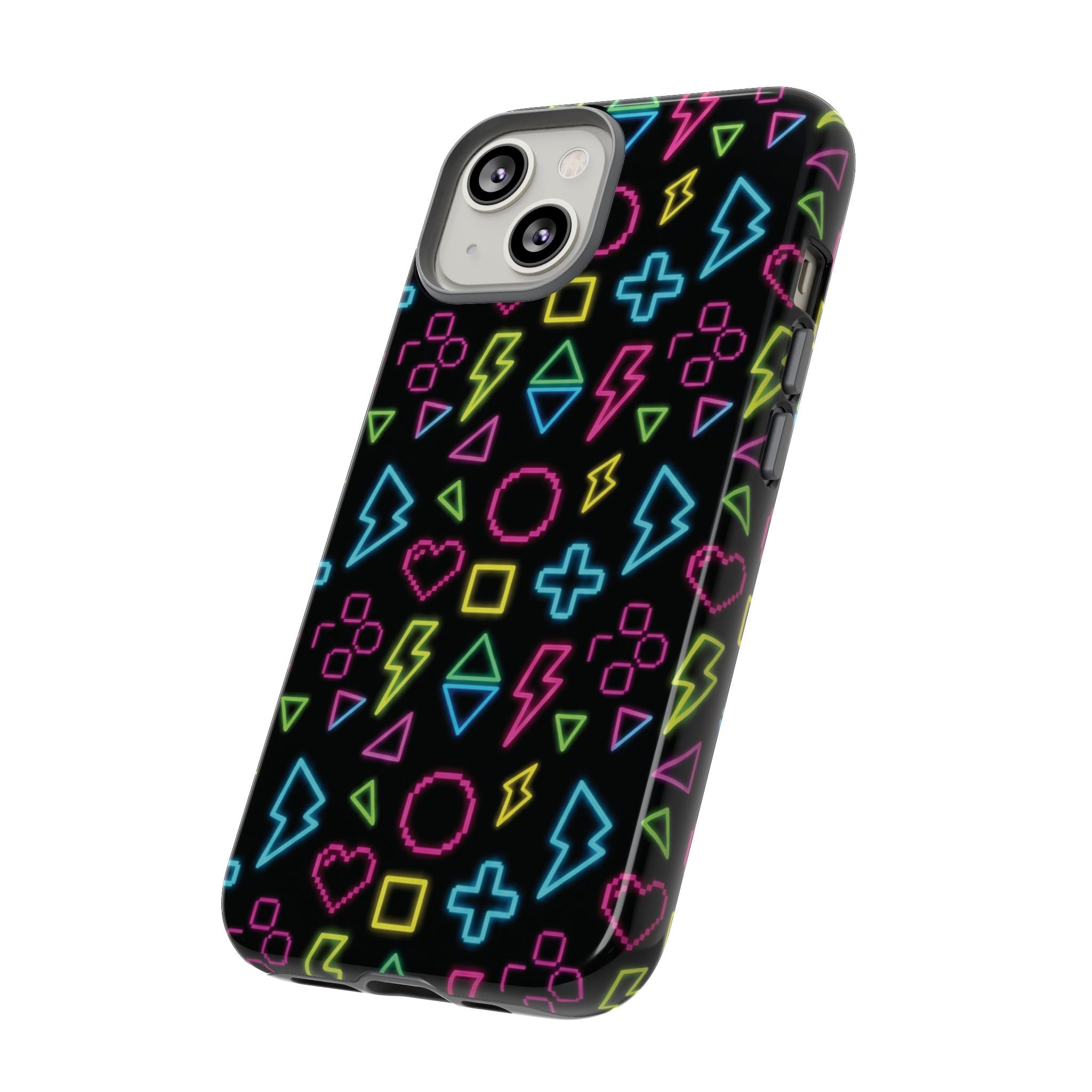 Electric Savior" Retro 90s Christian Phone Case | Neon Synthwave Pixel Art, Lightning Cross & Geometric Design, Bold Faith Gift