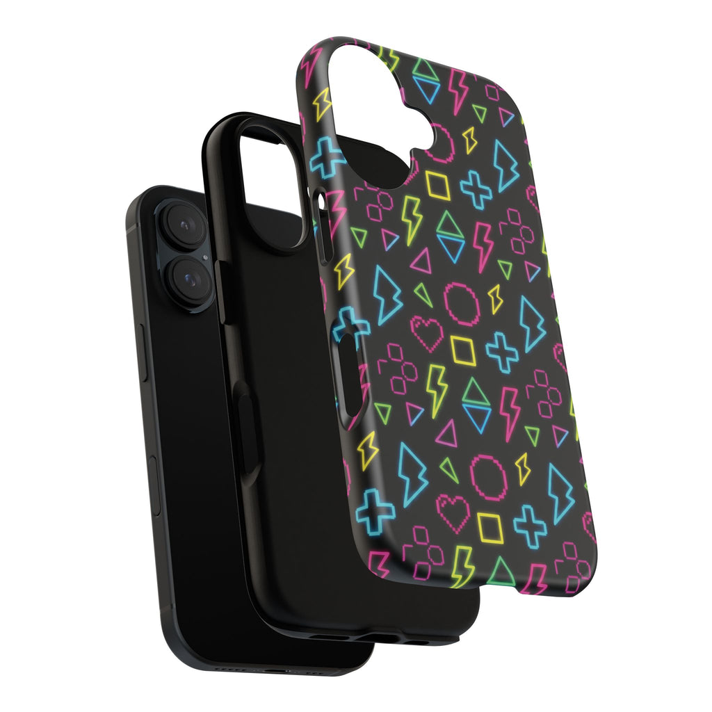 Electric Savior" Retro 90s Christian Phone Case | Neon Synthwave Pixel Art, Lightning Cross & Geometric Design, Bold Faith Gift