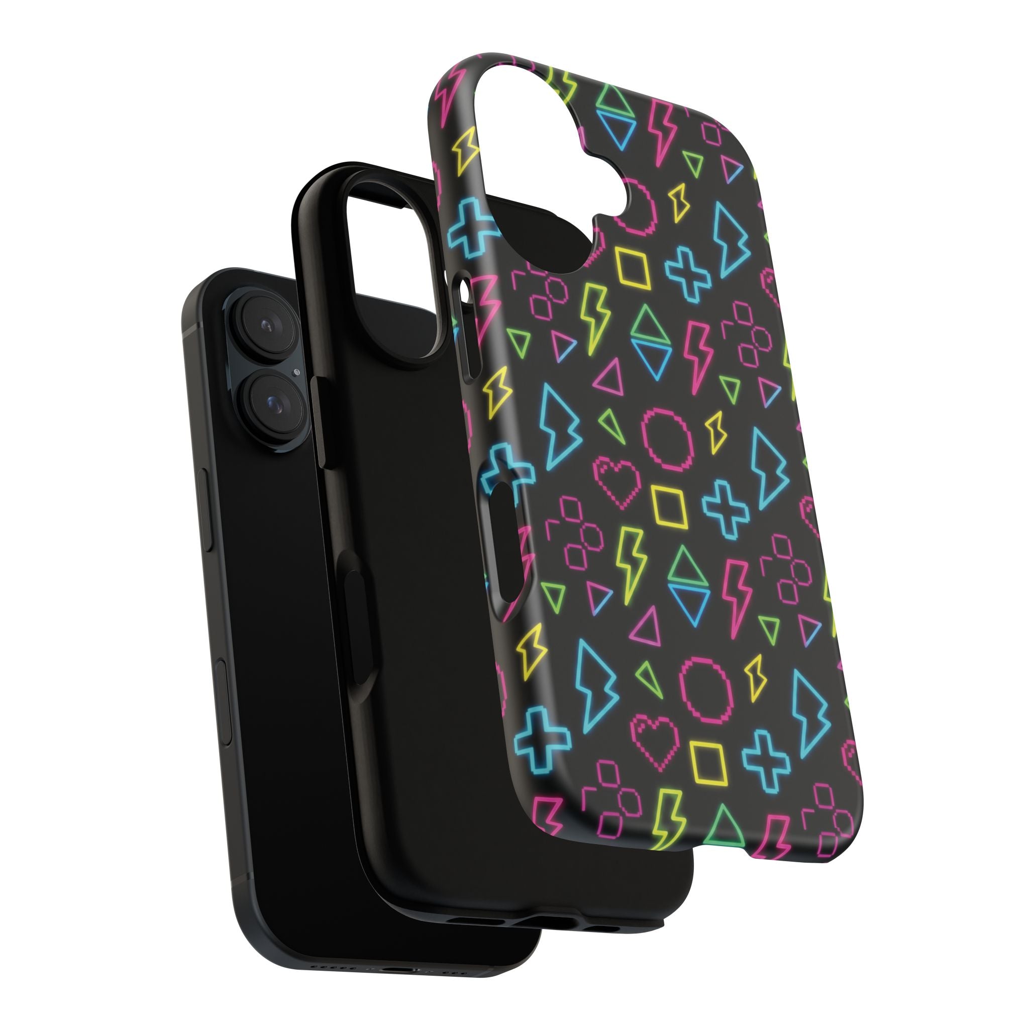 Electric Savior" Retro 90s Christian Phone Case | Neon Synthwave Pixel Art, Lightning Cross & Geometric Design, Bold Faith Gift