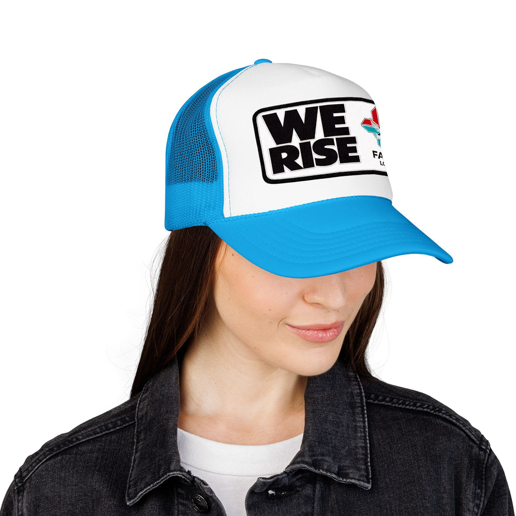 Christian Trucker Hat, We Rise Foam Hat, Retro Soccer Fan Cap, Faith Patch Hat, Stadium Style Christian Cap