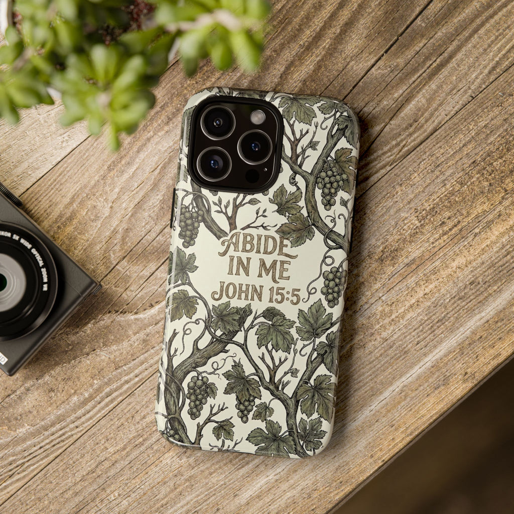 True Vine" Christian Phone Case | John 15 Scripture Art, Earthy Green Botanical Pattern, Nature Faith Gift, Bible Verse Cover