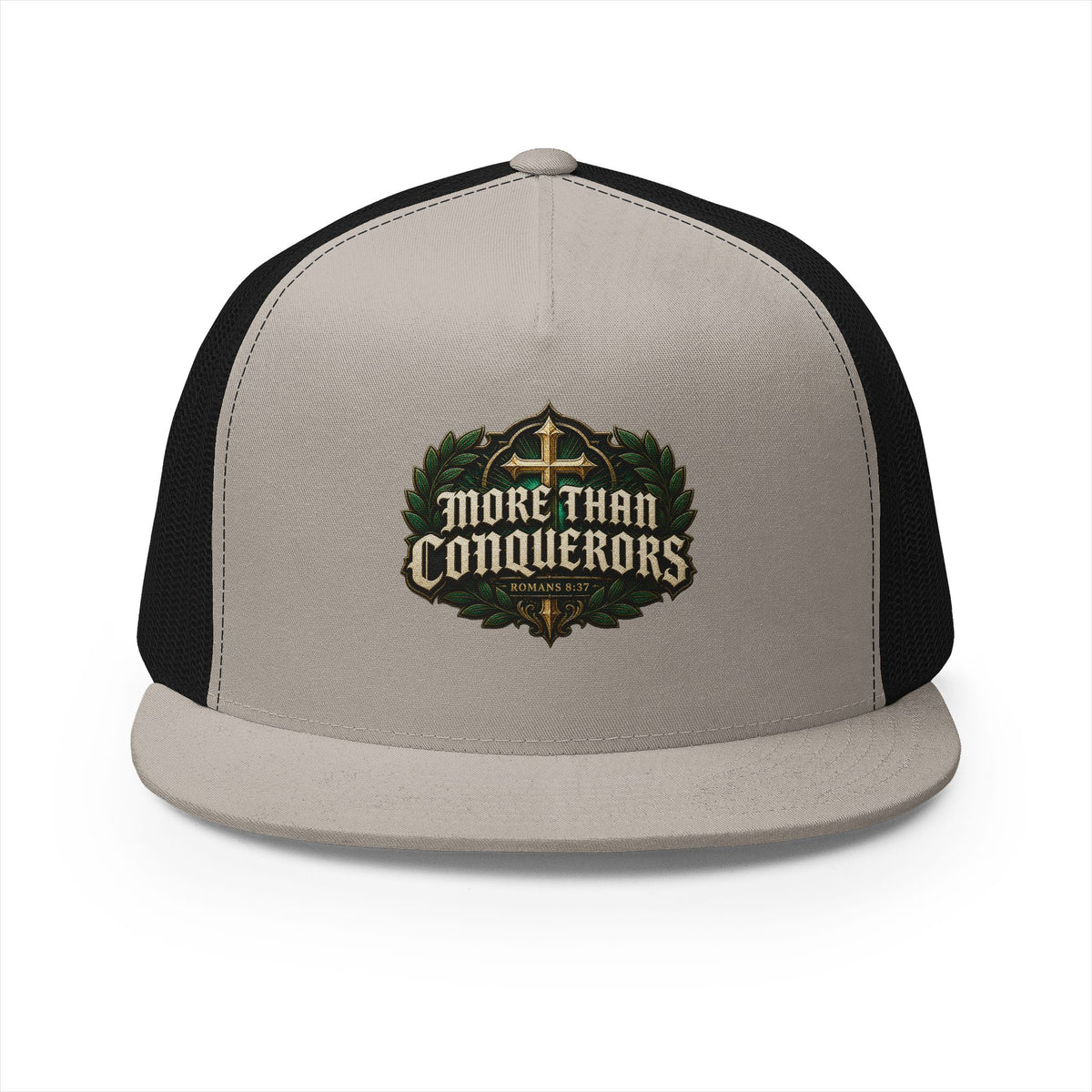 MORE THAN CONQUERORS Printed Christian 5-Panel Trucker Cap