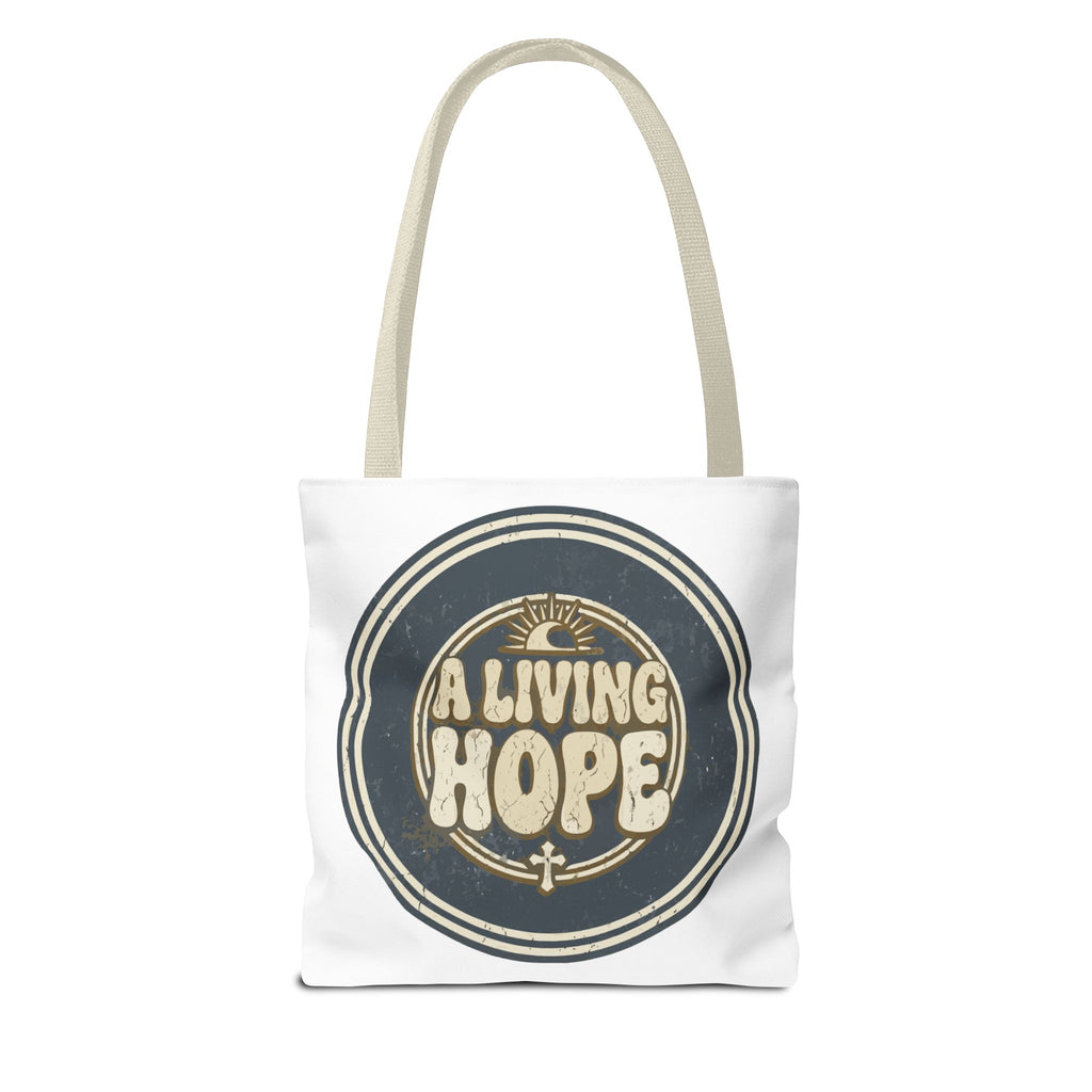 A Living Hope round emblem Tote Bag | Inspirational faith design