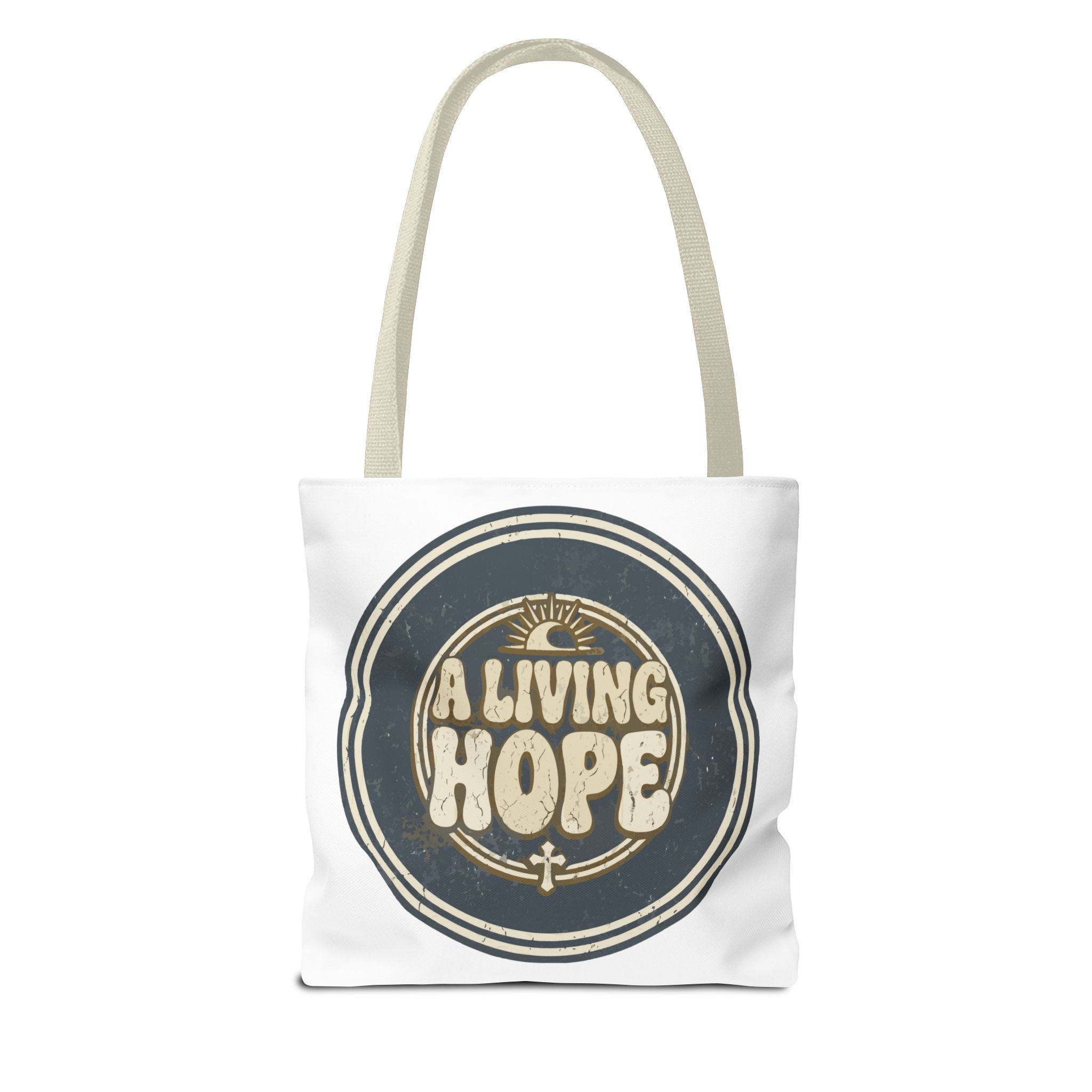 A Living Hope round emblem Tote Bag | Inspirational faith design