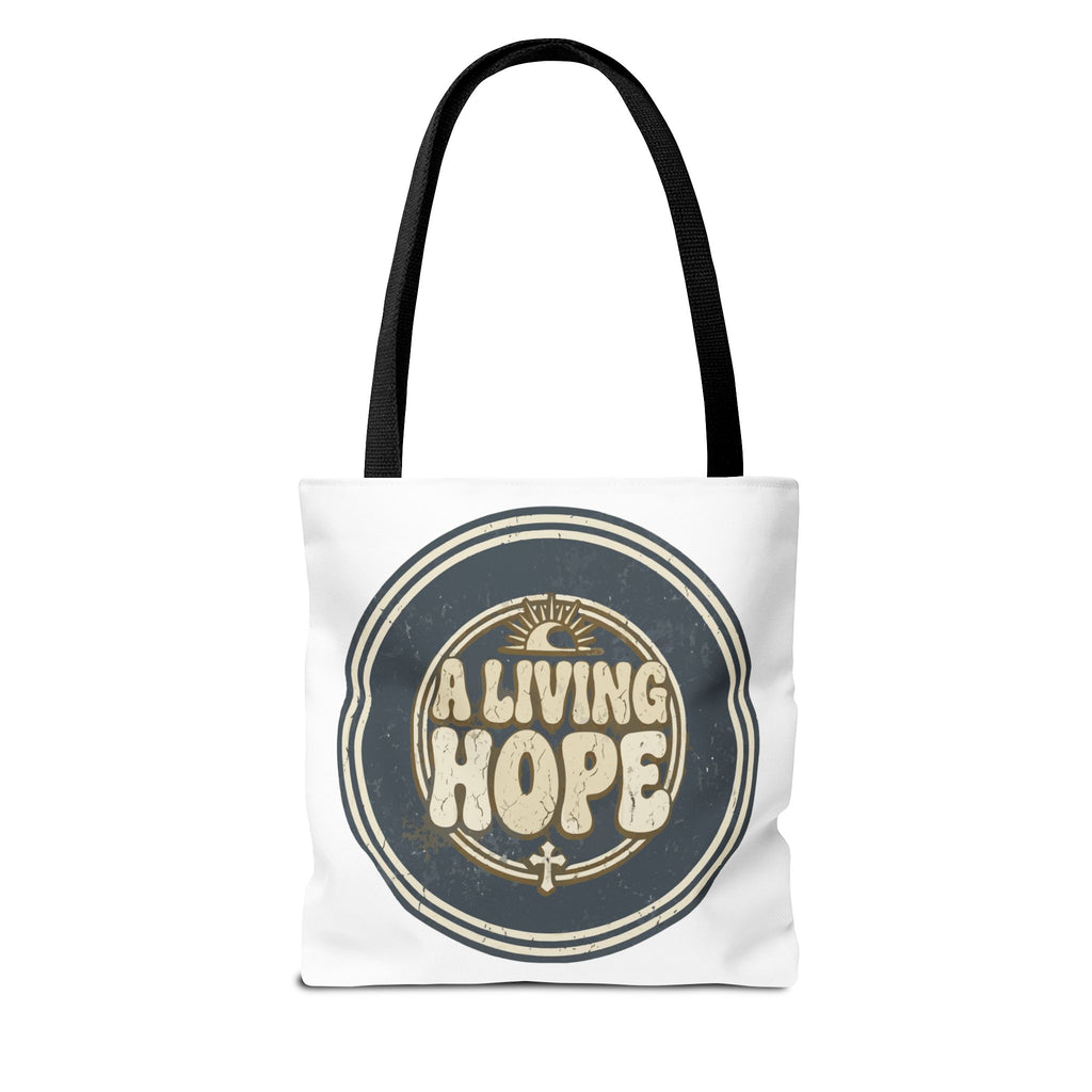 A Living Hope round emblem Tote Bag | Inspirational faith design