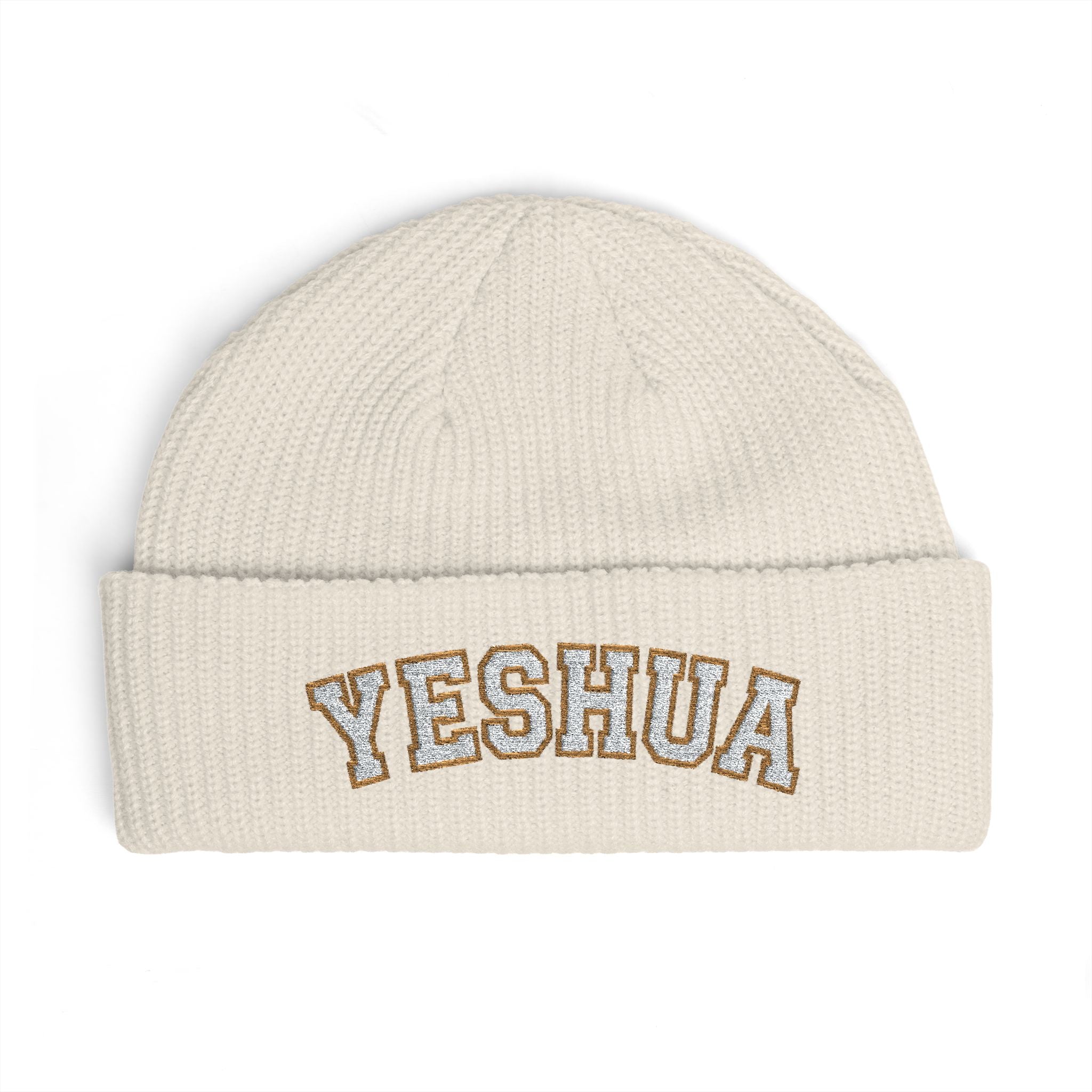 Yeshua Beanie, Christian Cuff Beanie, Religious Script Knit Hat, Faith Winter Hat, Embroidered Christian Beanie, Gift for Believers