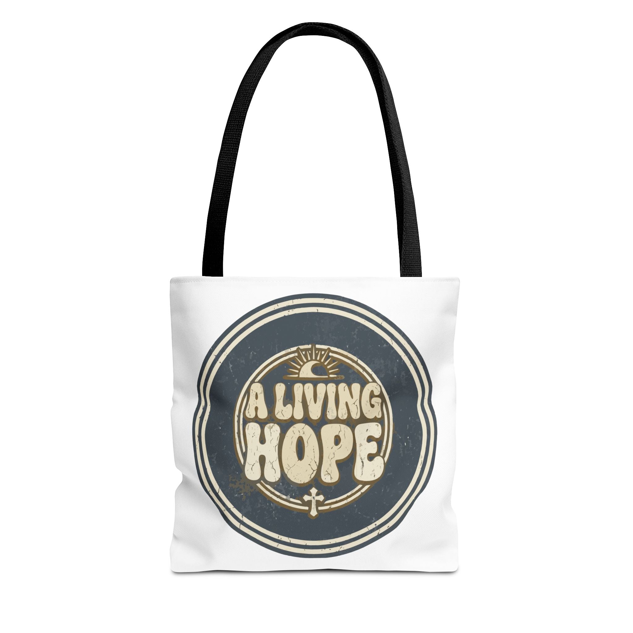 A Living Hope round emblem Tote Bag | Inspirational faith design
