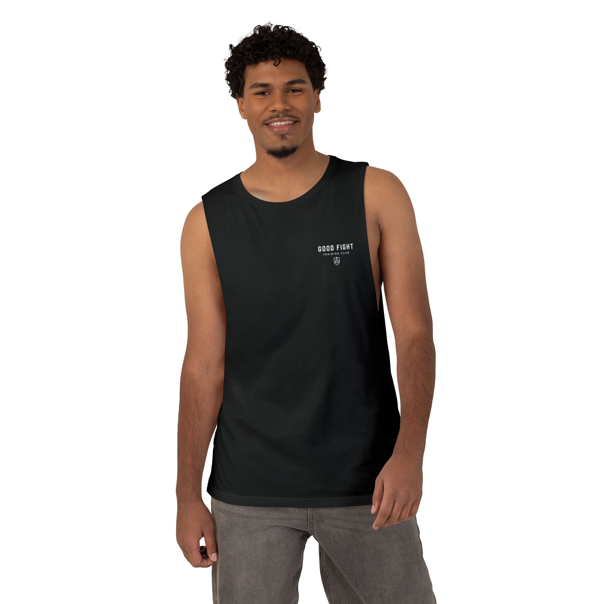 Good Fight Training Club Tank, Christian Gym Tank, 1 Timothy 6:12 Shirt, Faith Workout Shirt, Bible Verse Muscle Tank, Mens Activewear