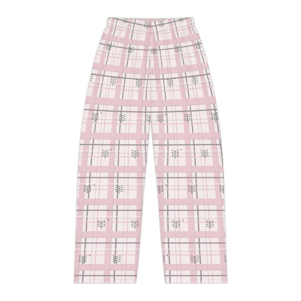 Botanical Cross Pink Plaid Pajama Pants