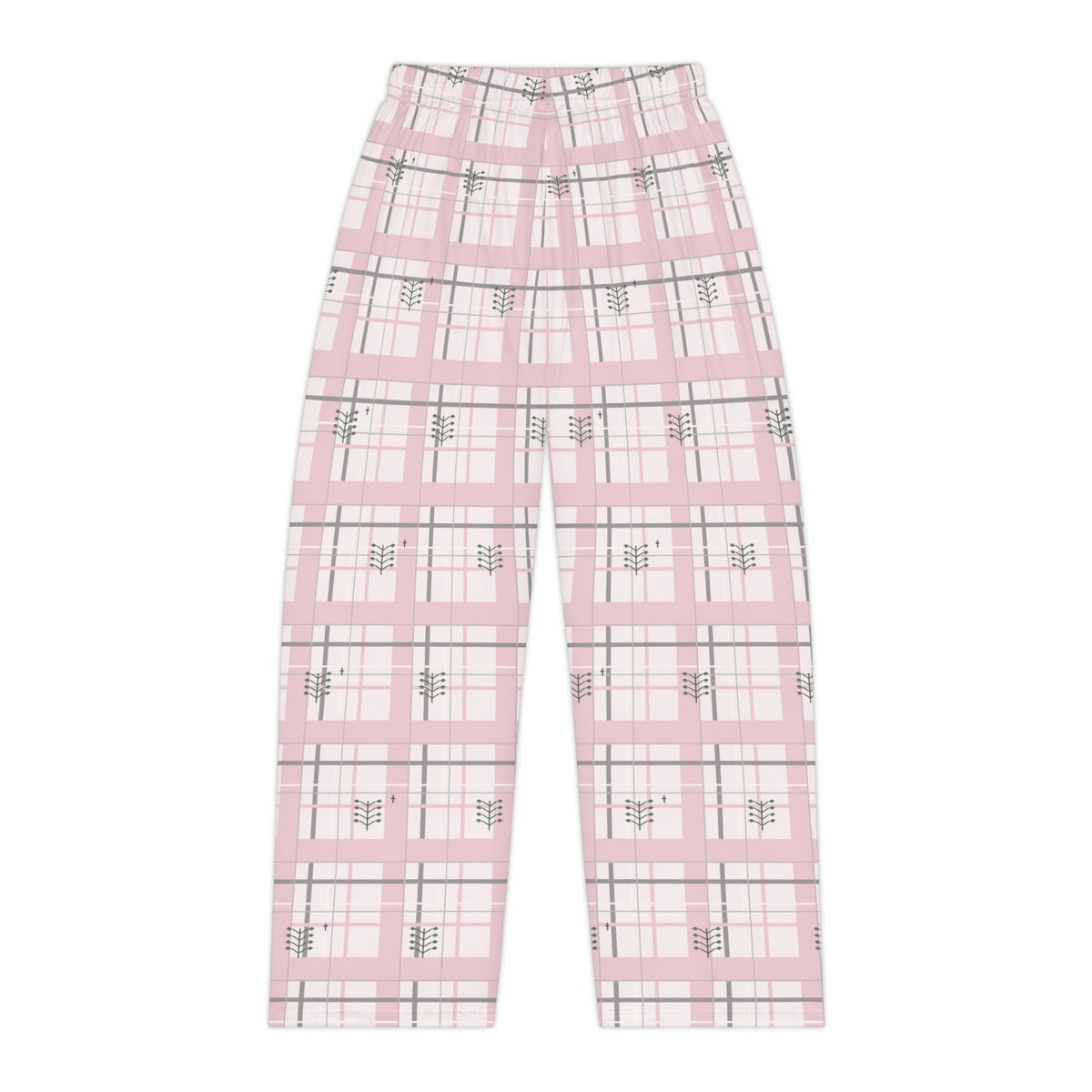 Botanical Cross Pink Plaid Pajama Pants