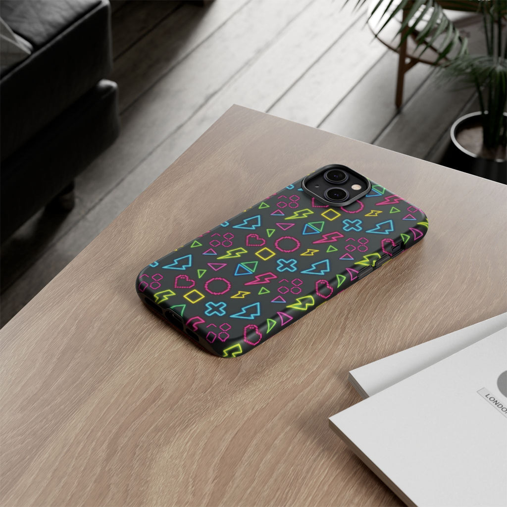 Electric Savior" Retro 90s Christian Phone Case | Neon Synthwave Pixel Art, Lightning Cross & Geometric Design, Bold Faith Gift
