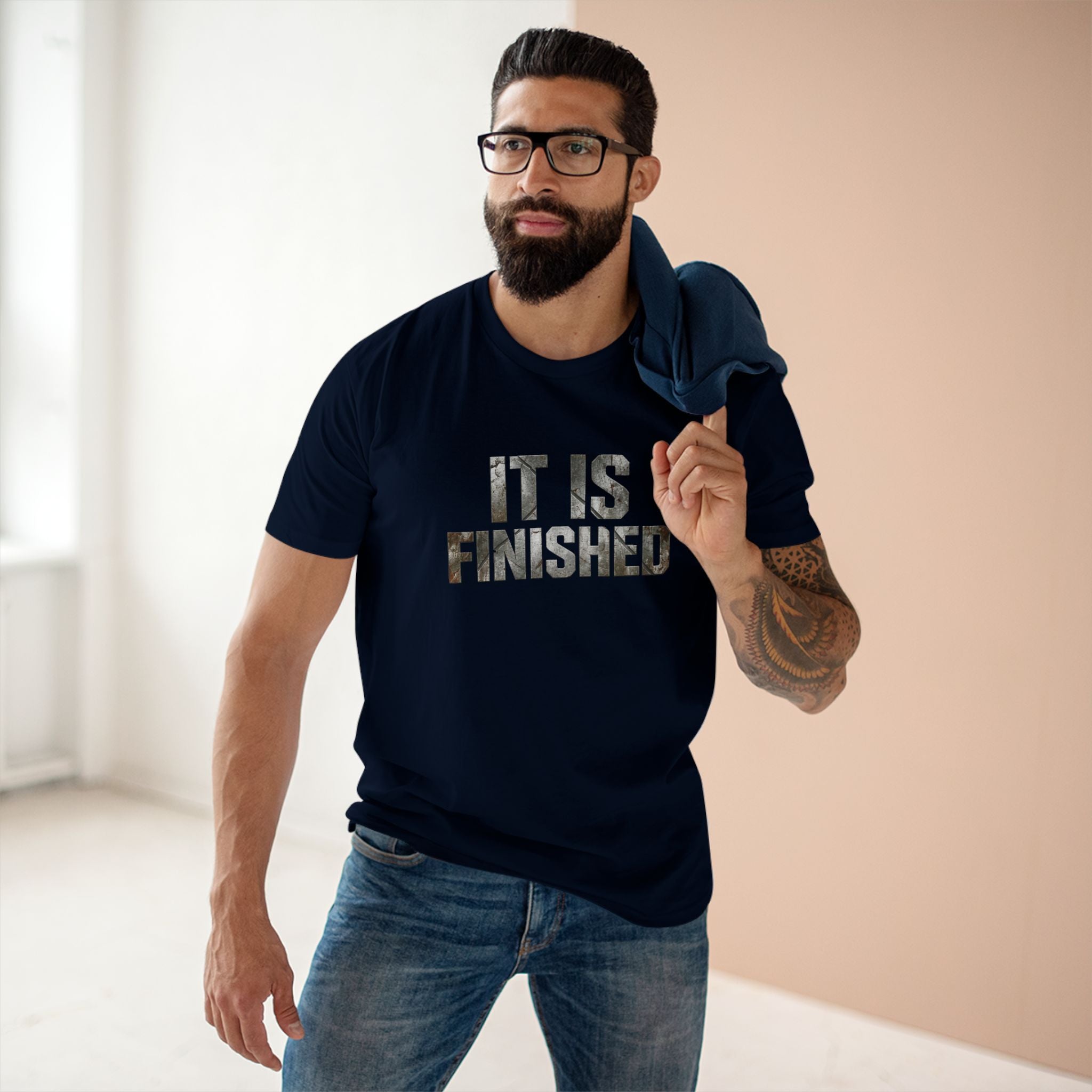 It Is Finished tee | Christian Scripture shirt, 1 Corinthians 9:27 back text