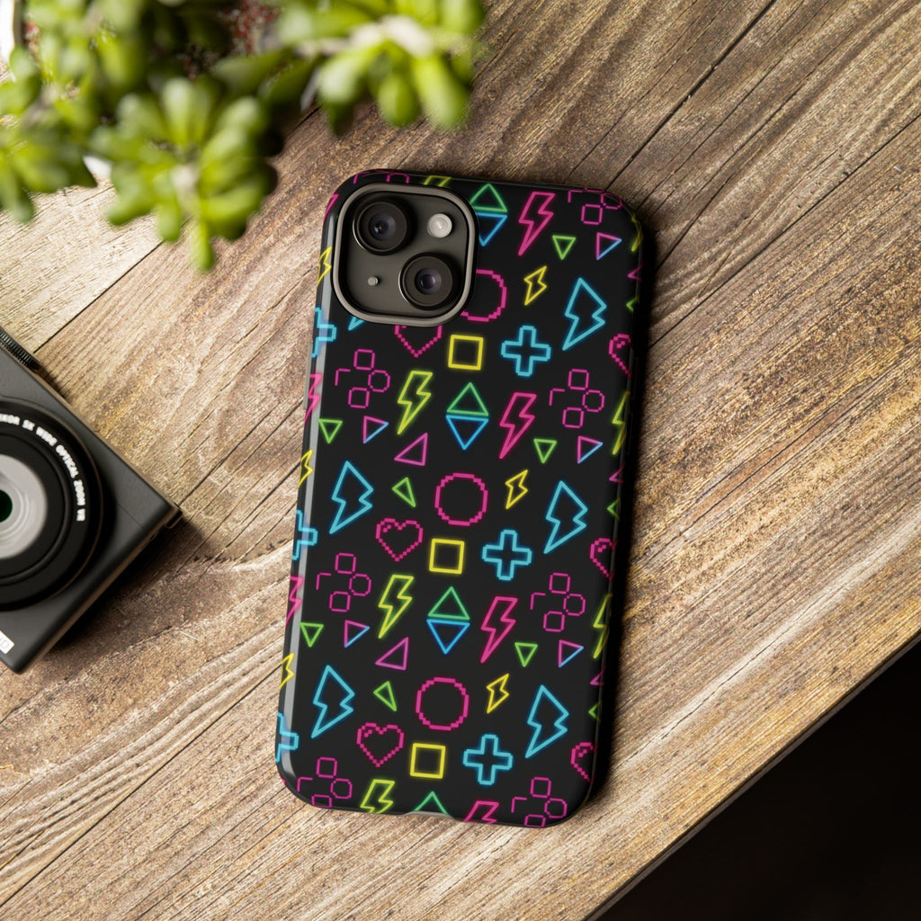 Electric Savior" Retro 90s Christian Phone Case | Neon Synthwave Pixel Art, Lightning Cross & Geometric Design, Bold Faith Gift
