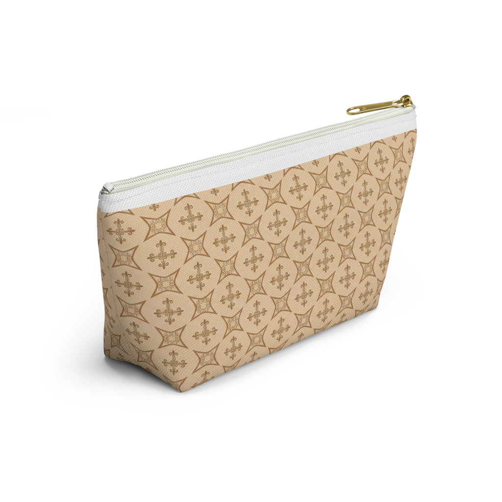 Nail Tech Makeup Bag for Press On Nails, Neutral Cross Pattern Cosmetic Pouch, Christian Travel Toiletry Bag, Faith Gift for Her