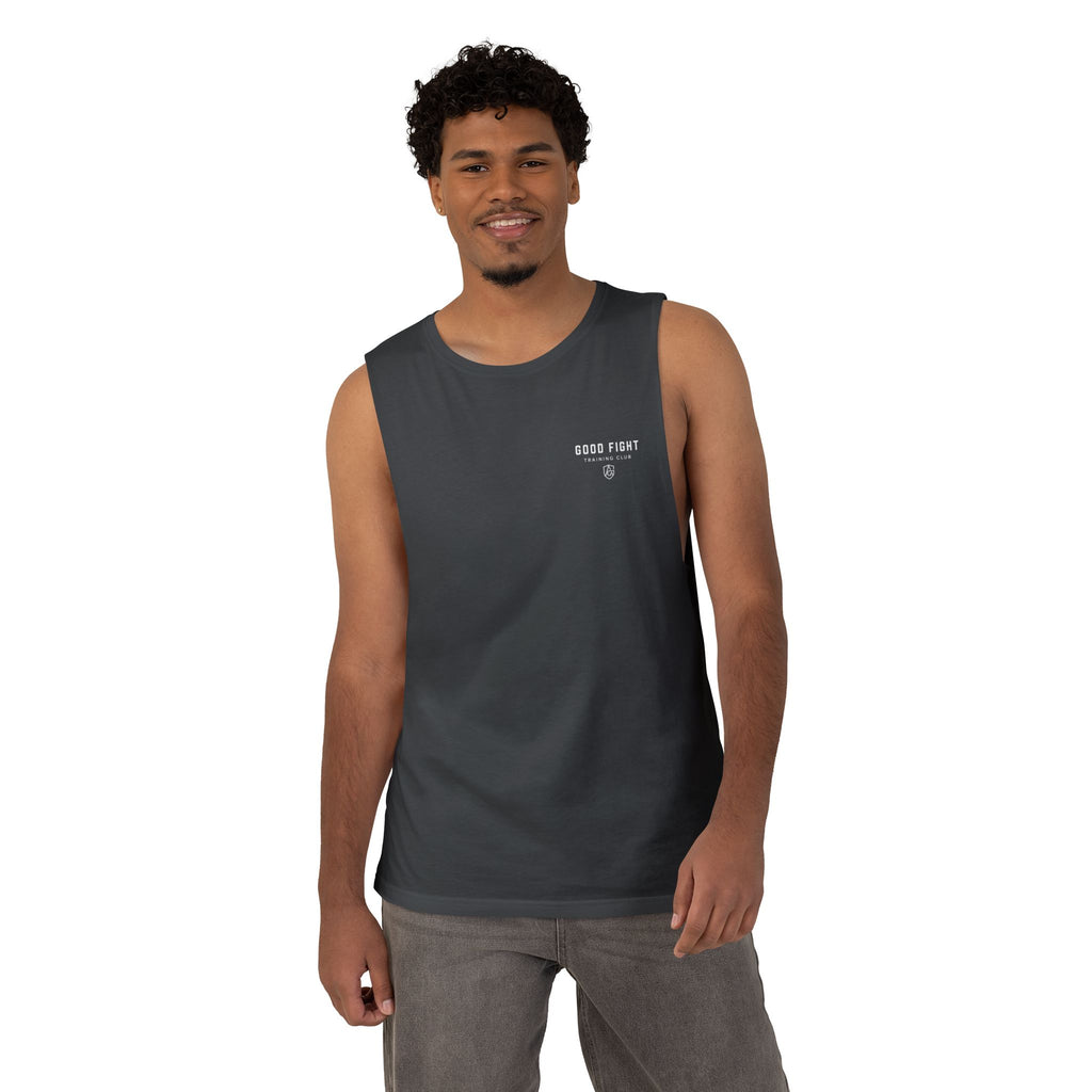 Good Fight Training Club Tank, Christian Gym Tank, 1 Timothy 6:12 Shirt, Faith Workout Shirt, Bible Verse Muscle Tank, Mens Activewear