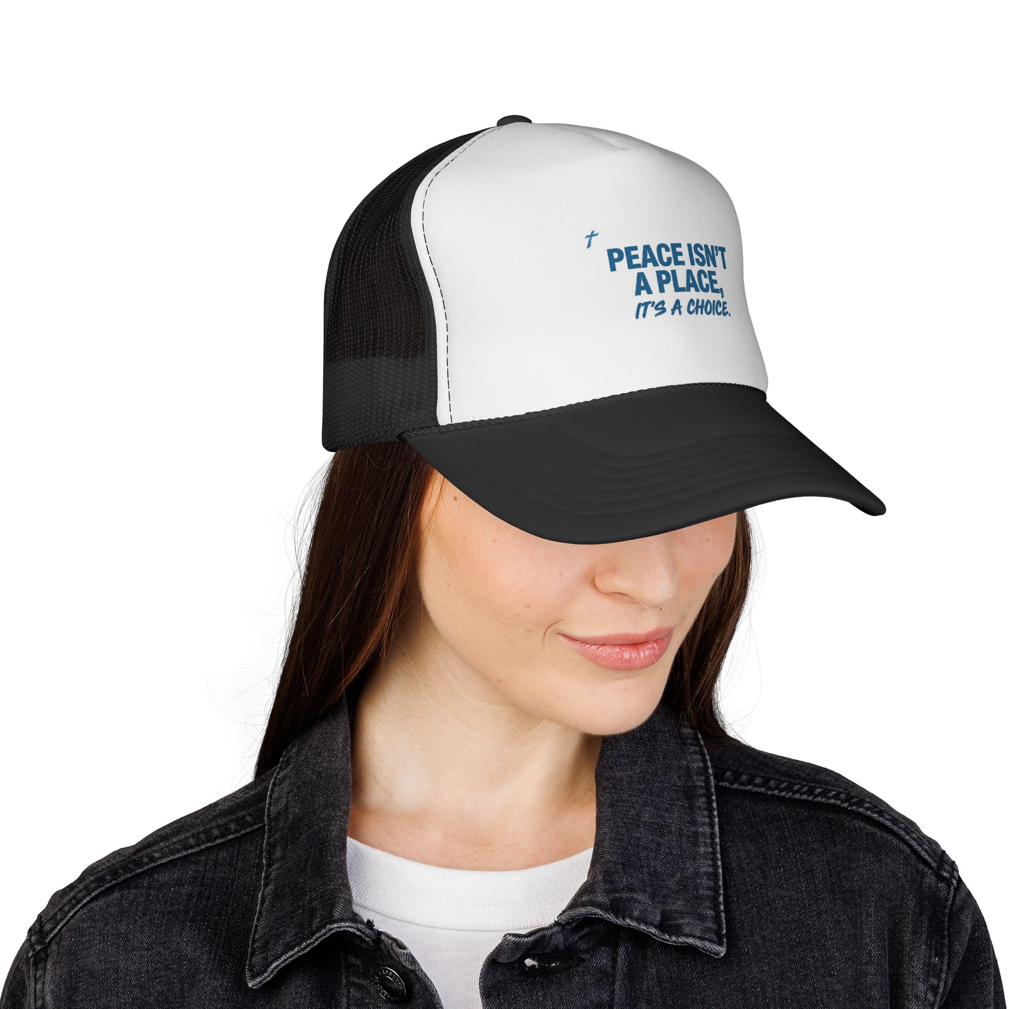 Peace Isnt A Place Its A Choice Trucker Hat, Inspirational Mesh Cap, Faith Inspired Quote Hat, Minimalist Unisex Gift