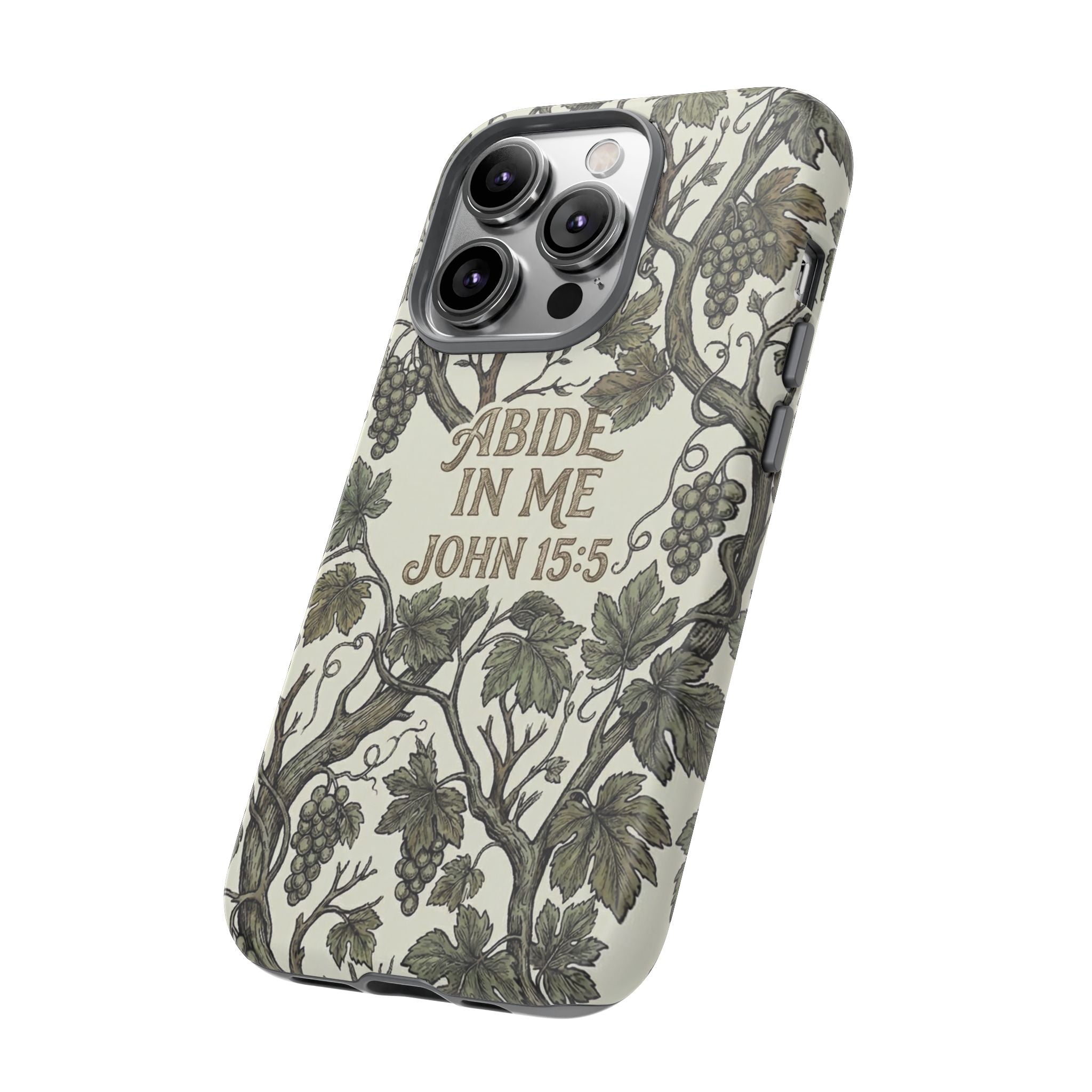 True Vine" Christian Phone Case | John 15 Scripture Art, Earthy Green Botanical Pattern, Nature Faith Gift, Bible Verse Cover