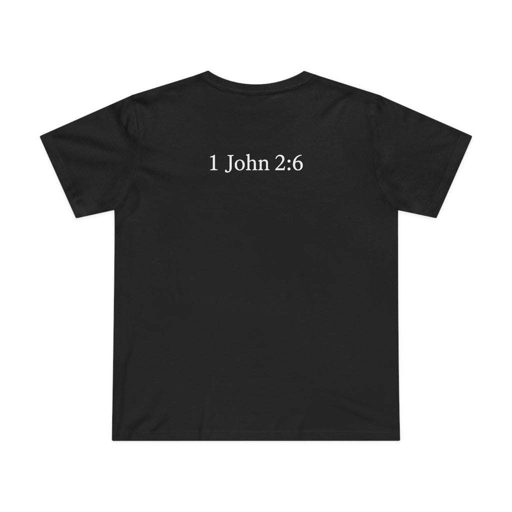 WWJD chest print T-Shirt | 1 John 2:6 scripture back