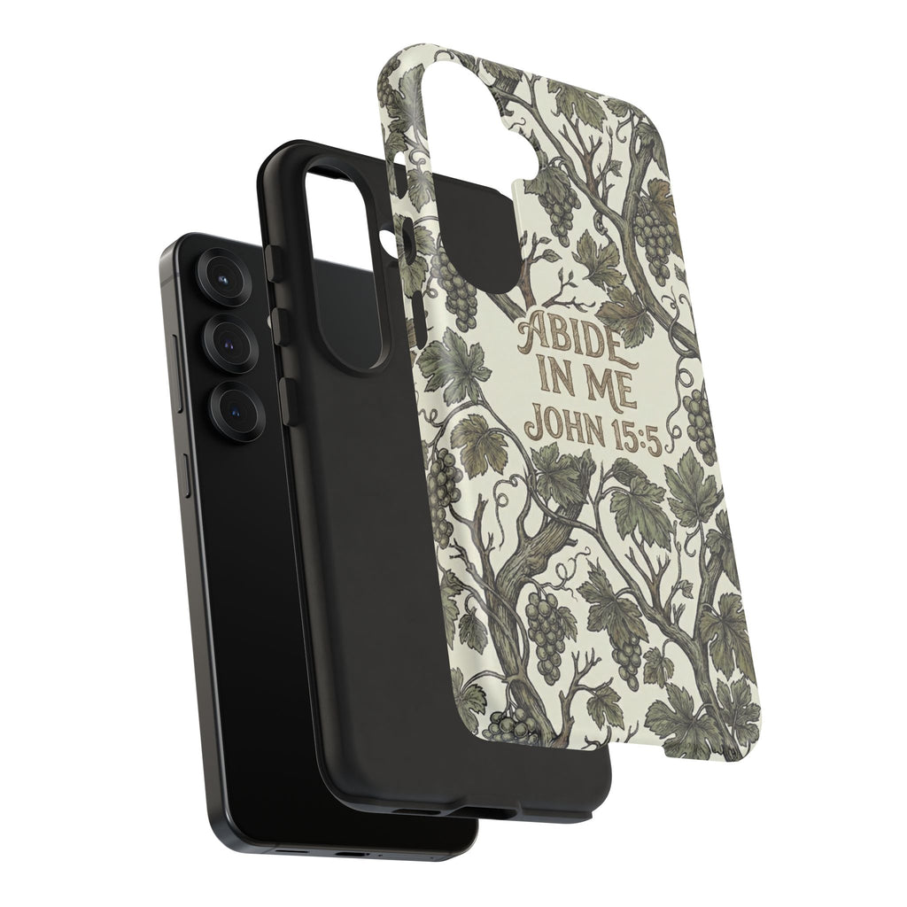True Vine" Christian Phone Case | John 15 Scripture Art, Earthy Green Botanical Pattern, Nature Faith Gift, Bible Verse Cover