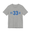 Est 33 AD Christian T Shirt, Vintage Athletic Number Tee, Jesus Faith Graphic Shirt, Retro Collegiate Tee, Christian Gift for Him Her