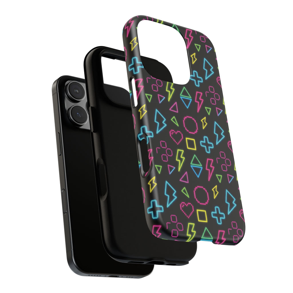 Electric Savior" Retro 90s Christian Phone Case | Neon Synthwave Pixel Art, Lightning Cross & Geometric Design, Bold Faith Gift
