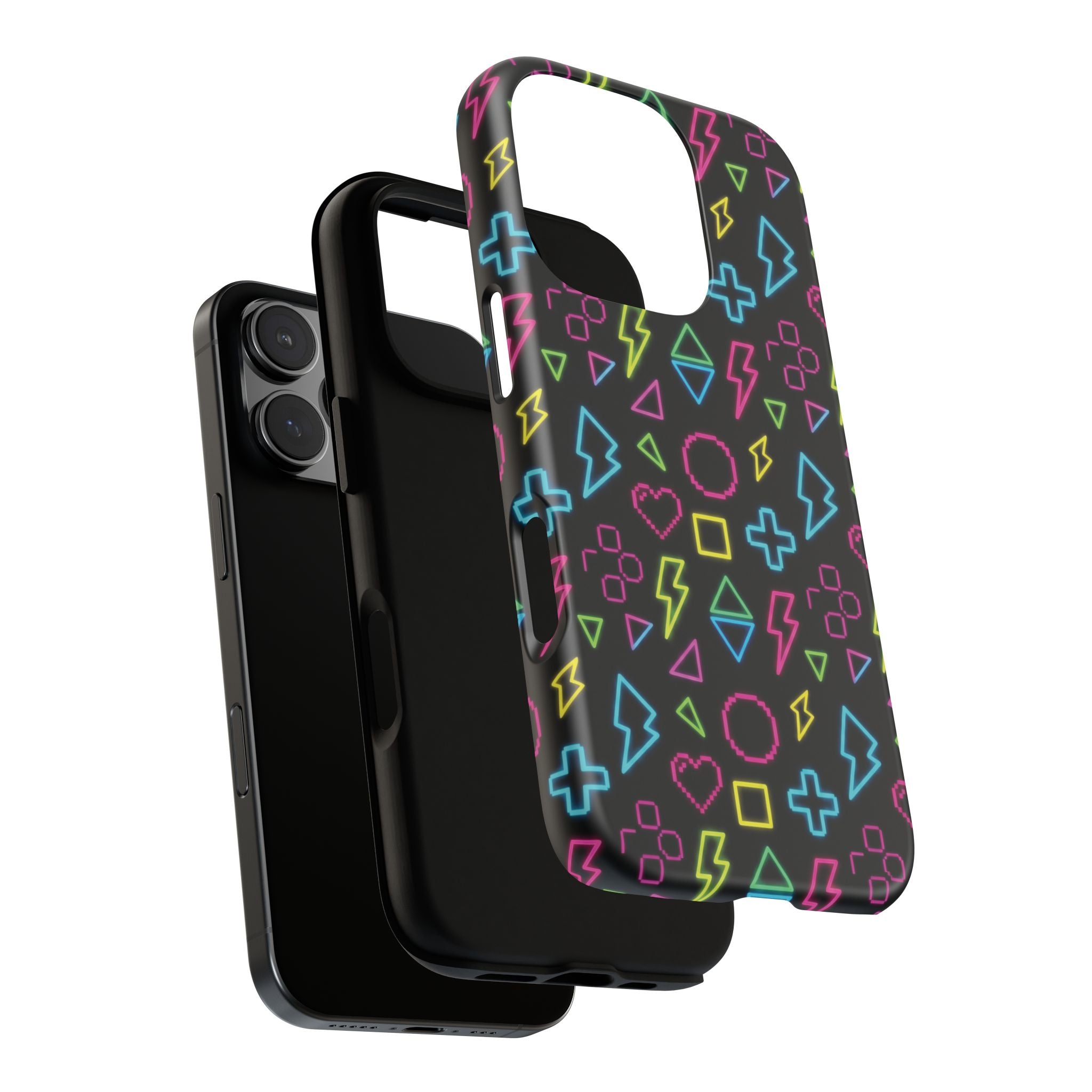 Electric Savior" Retro 90s Christian Phone Case | Neon Synthwave Pixel Art, Lightning Cross & Geometric Design, Bold Faith Gift