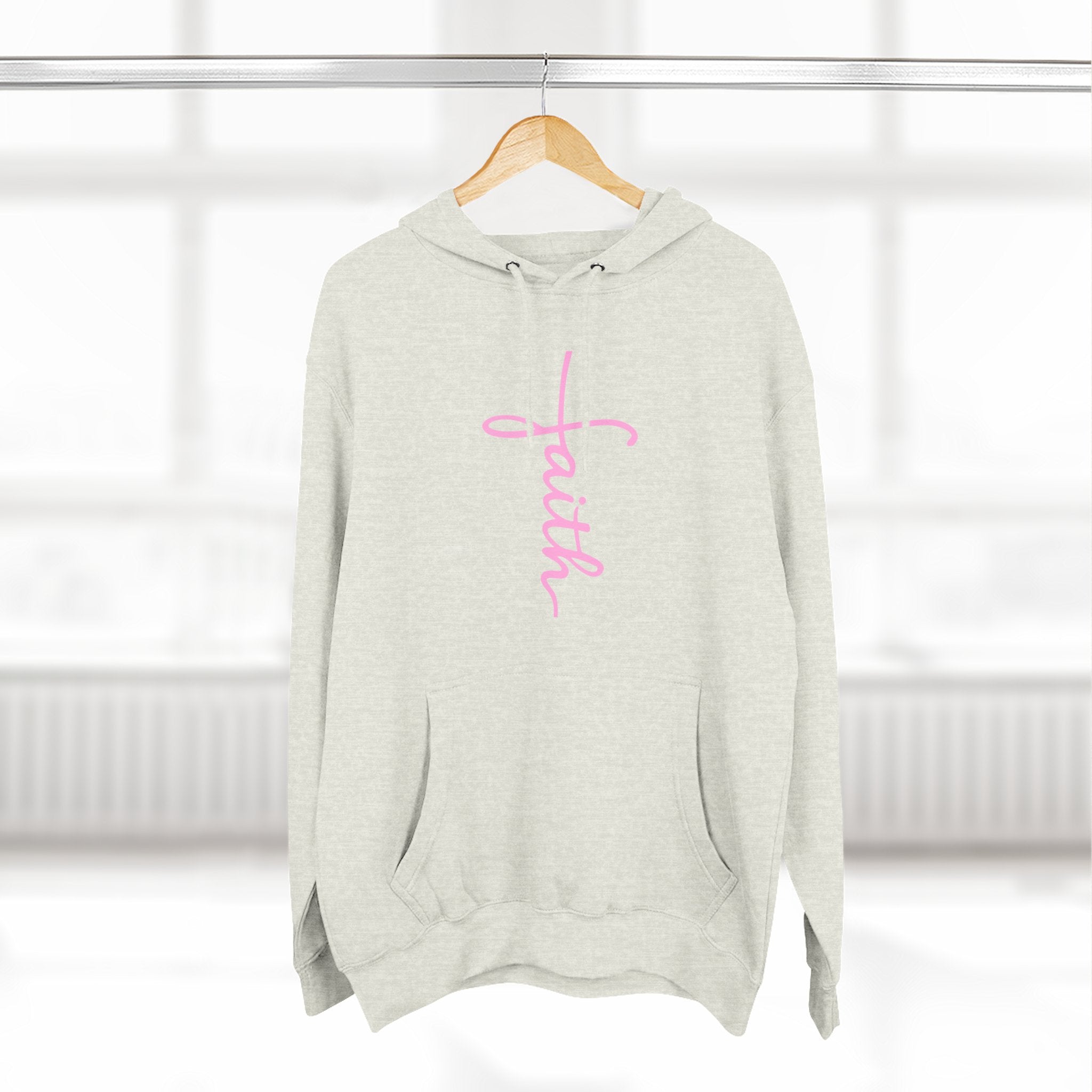 Pink Faith Hoodie | Christian Hoodie for Women | Minimalist Script Cross Hoodie | Christian Streetwear | Faith Gift | Religious Sweatshirt