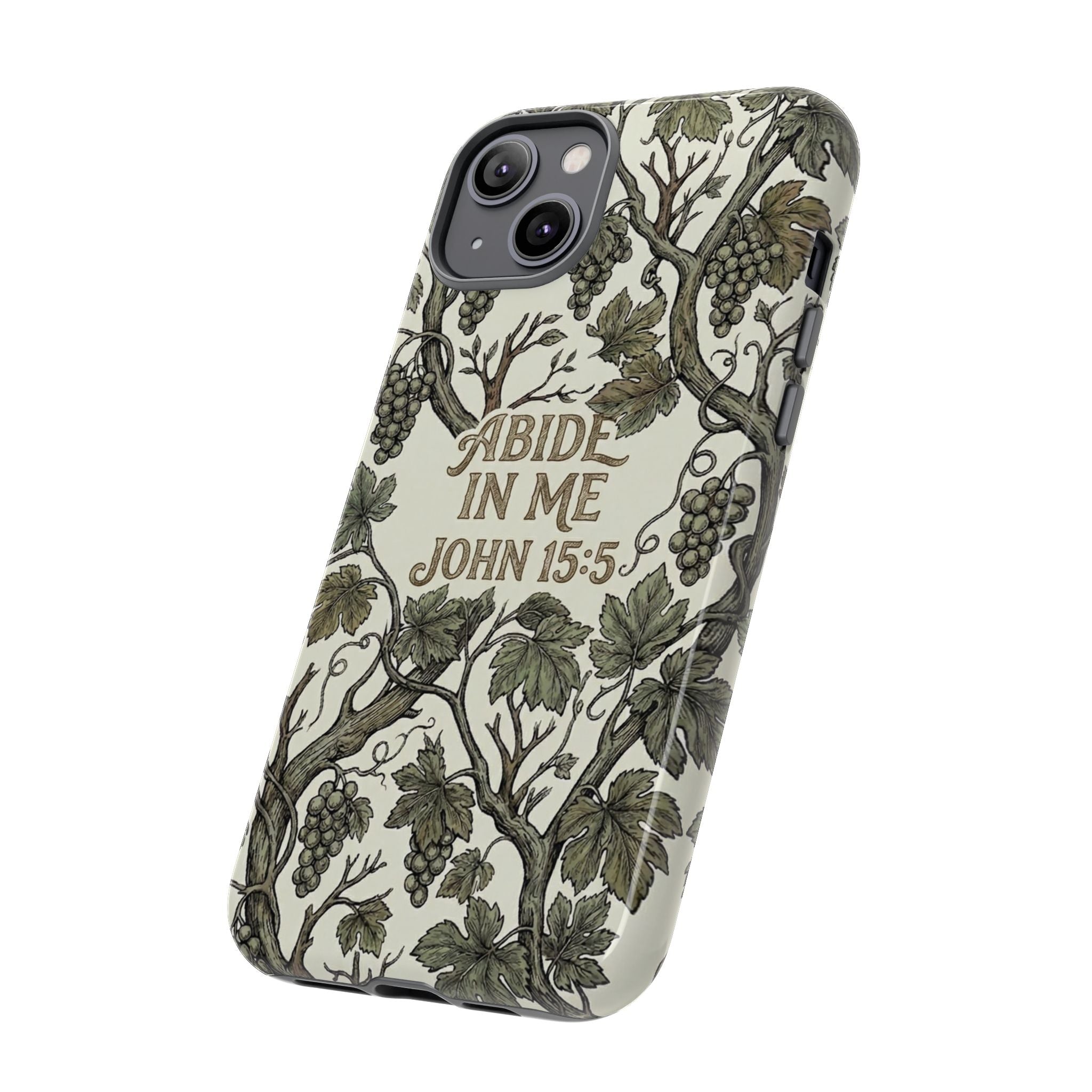 True Vine" Christian Phone Case | John 15 Scripture Art, Earthy Green Botanical Pattern, Nature Faith Gift, Bible Verse Cover