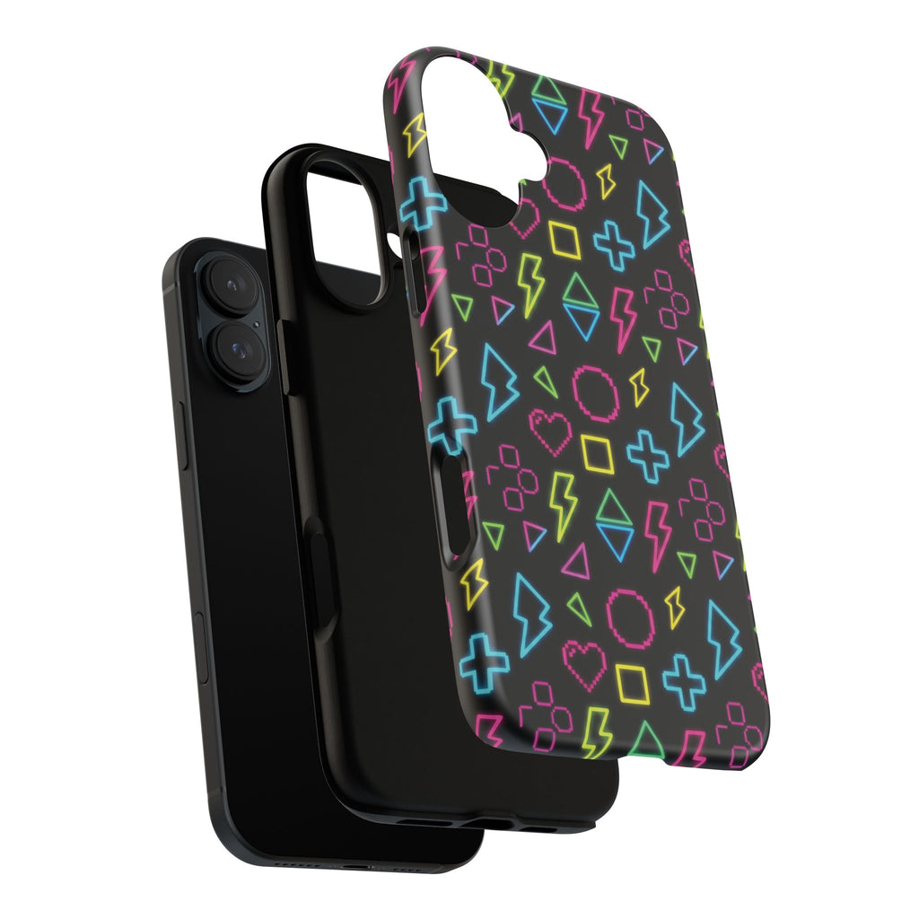 Electric Savior" Retro 90s Christian Phone Case | Neon Synthwave Pixel Art, Lightning Cross & Geometric Design, Bold Faith Gift
