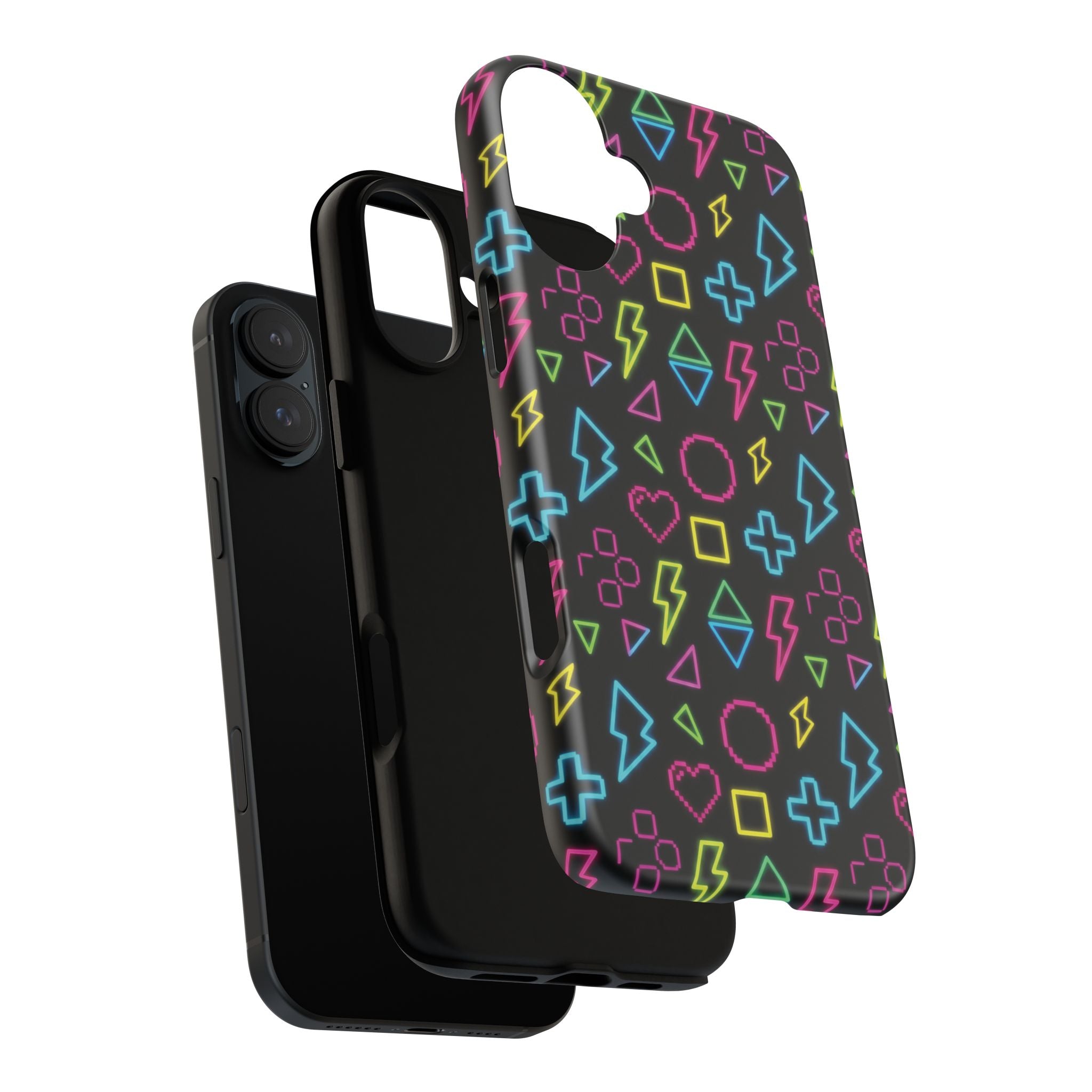 Electric Savior" Retro 90s Christian Phone Case | Neon Synthwave Pixel Art, Lightning Cross & Geometric Design, Bold Faith Gift
