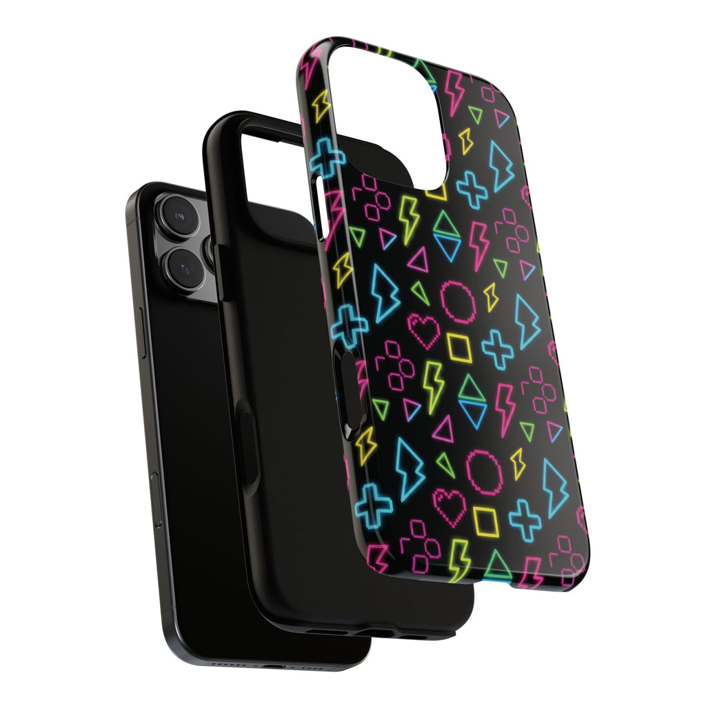 Electric Savior" Retro 90s Christian Phone Case | Neon Synthwave Pixel Art, Lightning Cross & Geometric Design, Bold Faith Gift