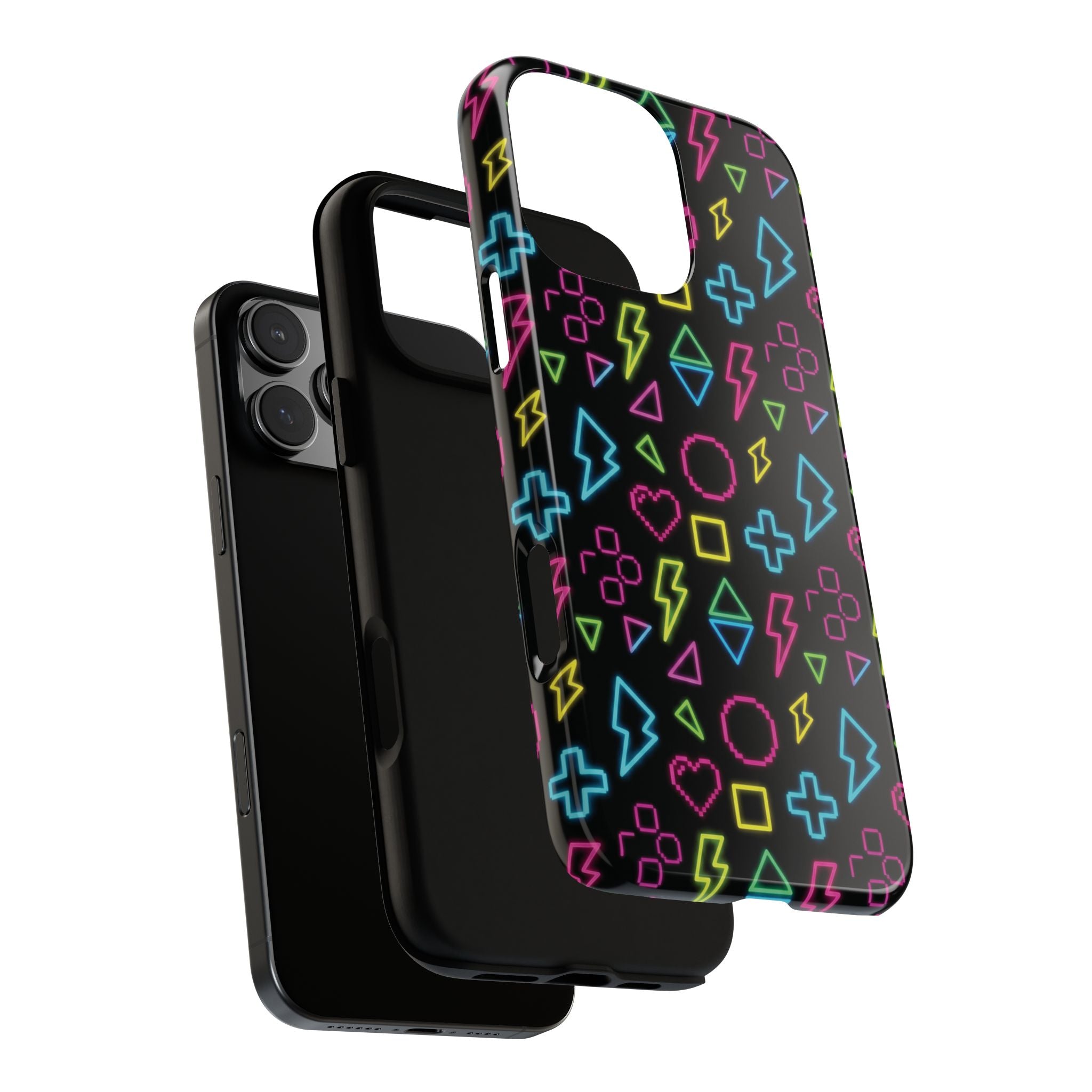 Electric Savior" Retro 90s Christian Phone Case | Neon Synthwave Pixel Art, Lightning Cross & Geometric Design, Bold Faith Gift