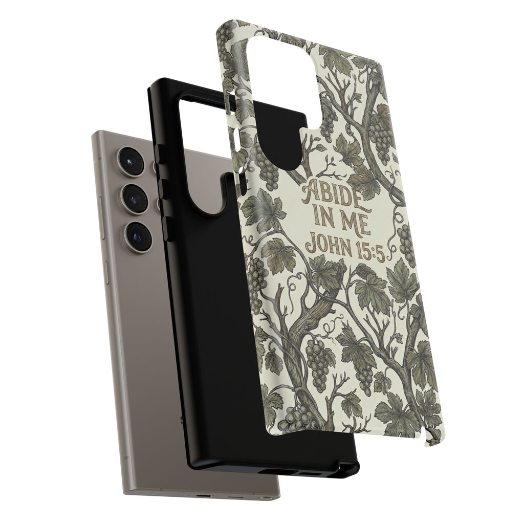 True Vine" Christian Phone Case | John 15 Scripture Art, Earthy Green Botanical Pattern, Nature Faith Gift, Bible Verse Cover