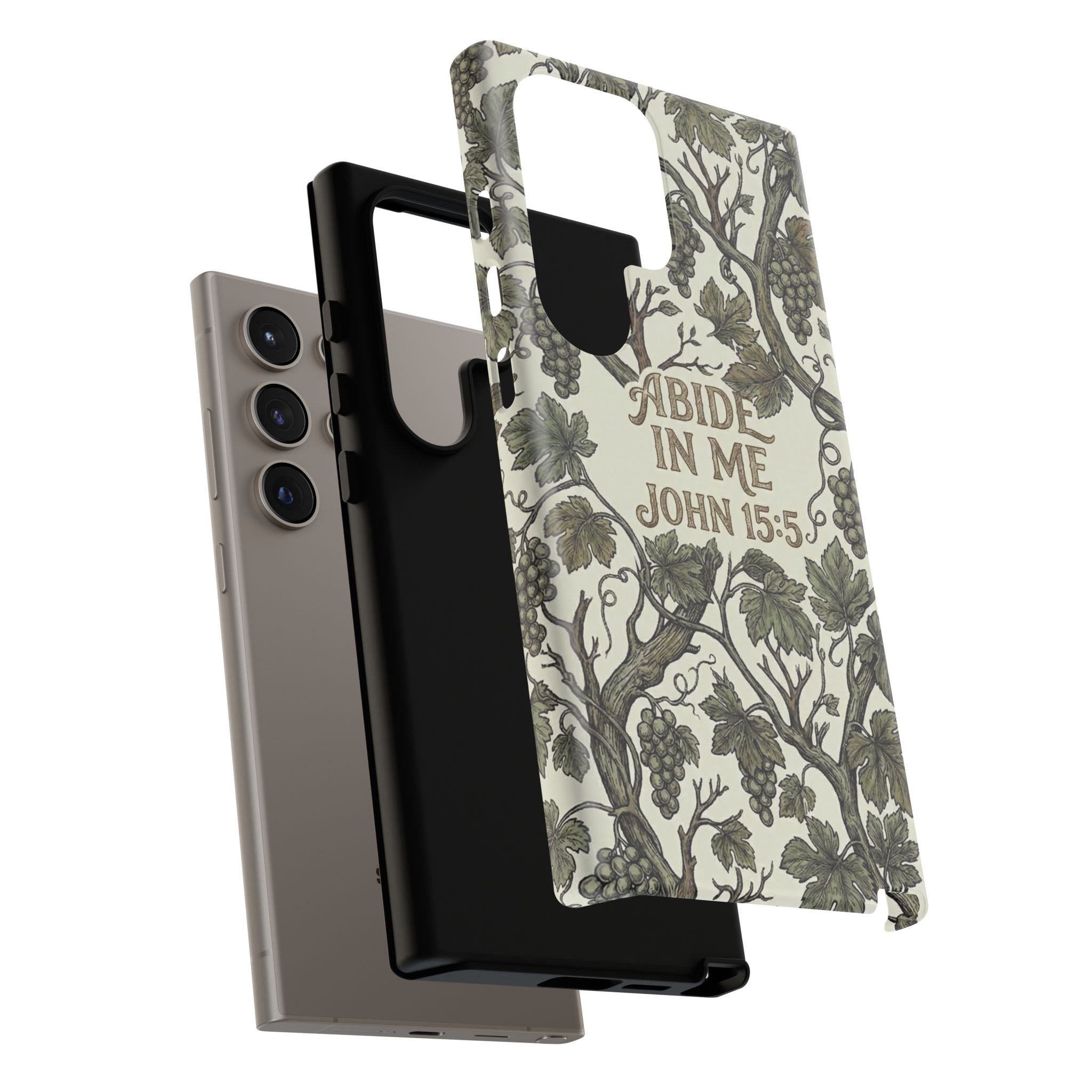 True Vine" Christian Phone Case | John 15 Scripture Art, Earthy Green Botanical Pattern, Nature Faith Gift, Bible Verse Cover