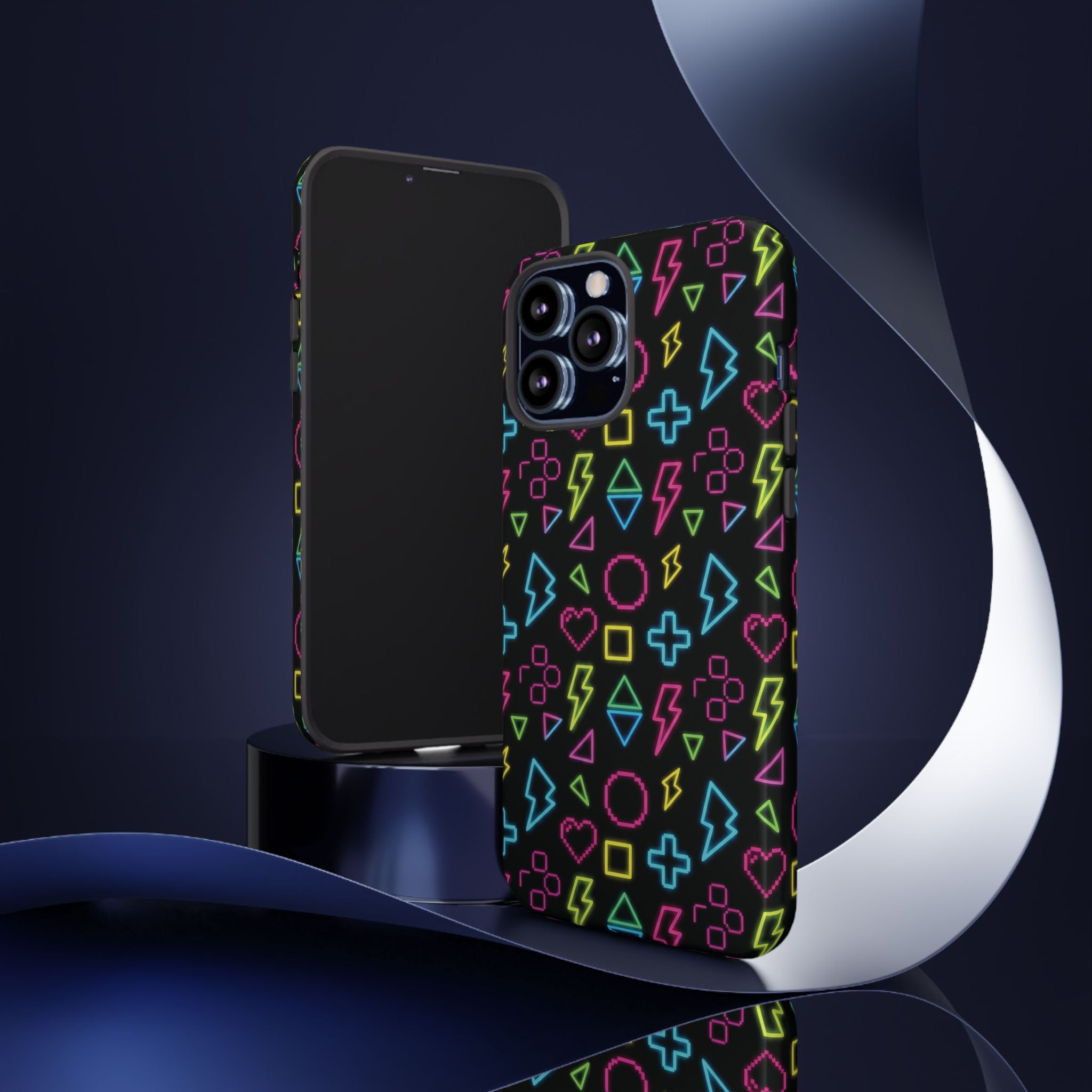 Electric Savior" Retro 90s Christian Phone Case | Neon Synthwave Pixel Art, Lightning Cross & Geometric Design, Bold Faith Gift