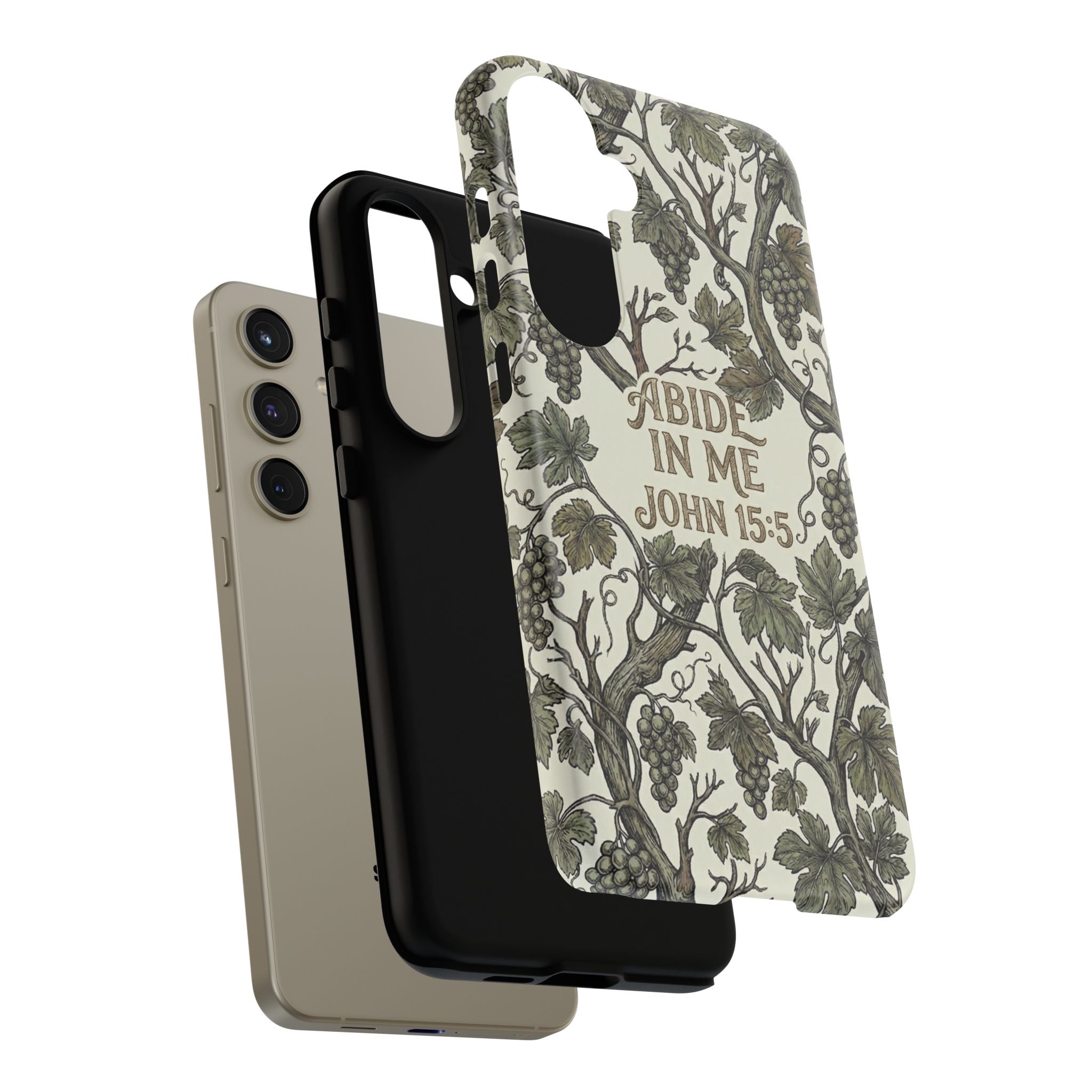 True Vine" Christian Phone Case | John 15 Scripture Art, Earthy Green Botanical Pattern, Nature Faith Gift, Bible Verse Cover