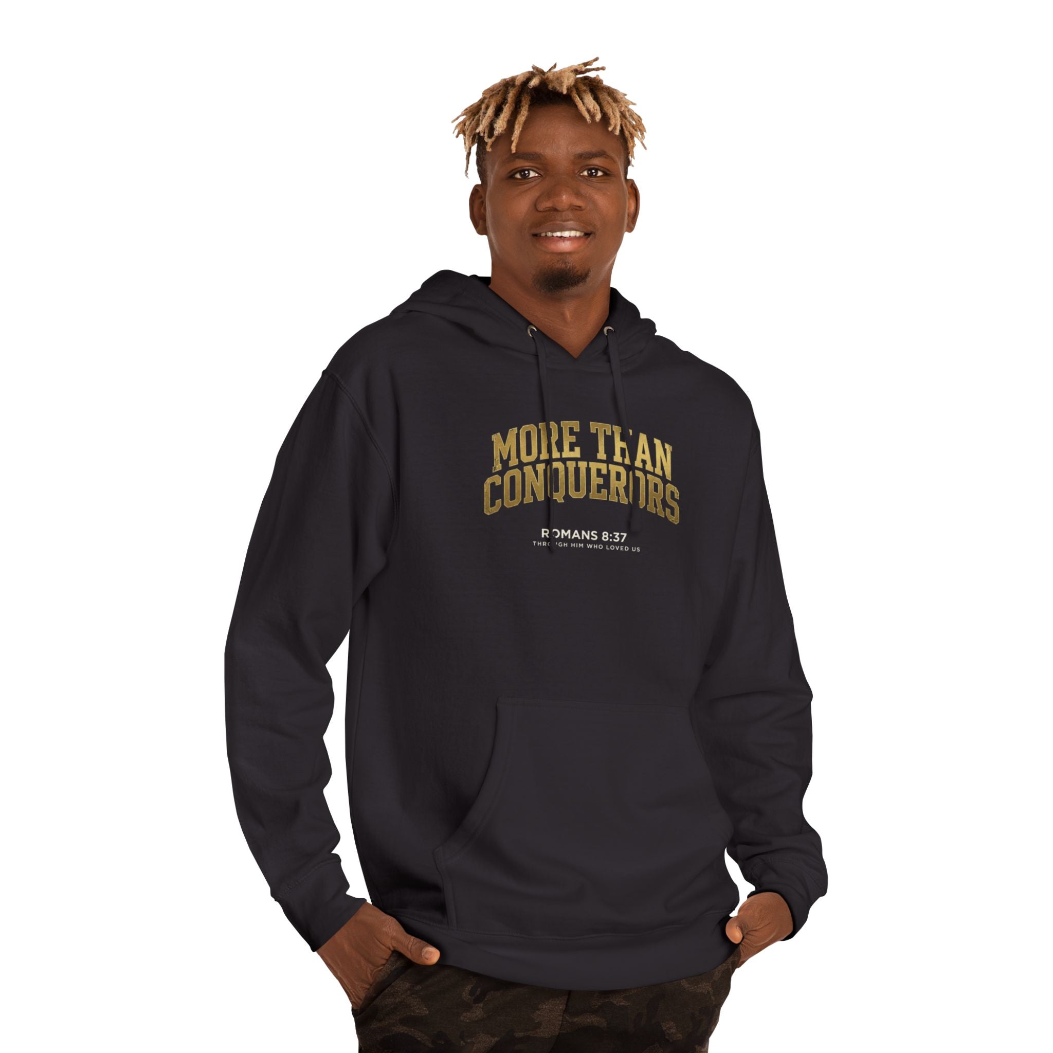 More Than Conquerors Hoodie, Romans 8:37 Scripture Sweatshirt, Christian Faith Hoodie, Unisex Cozy Pullover, Gift for Him Her