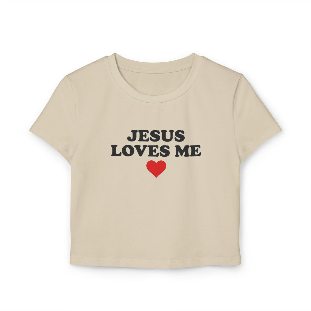 Jesus Loves Me Baby Tee, Christian Crop Top for Women, Faith Graphic Shirt, Minimal Religious Top