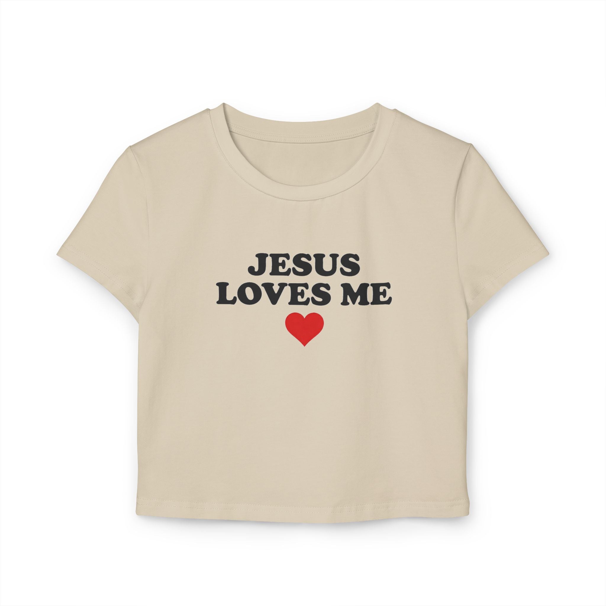 Jesus Loves Me Baby Tee, Christian Crop Top for Women, Faith Graphic Shirt, Minimal Religious Top