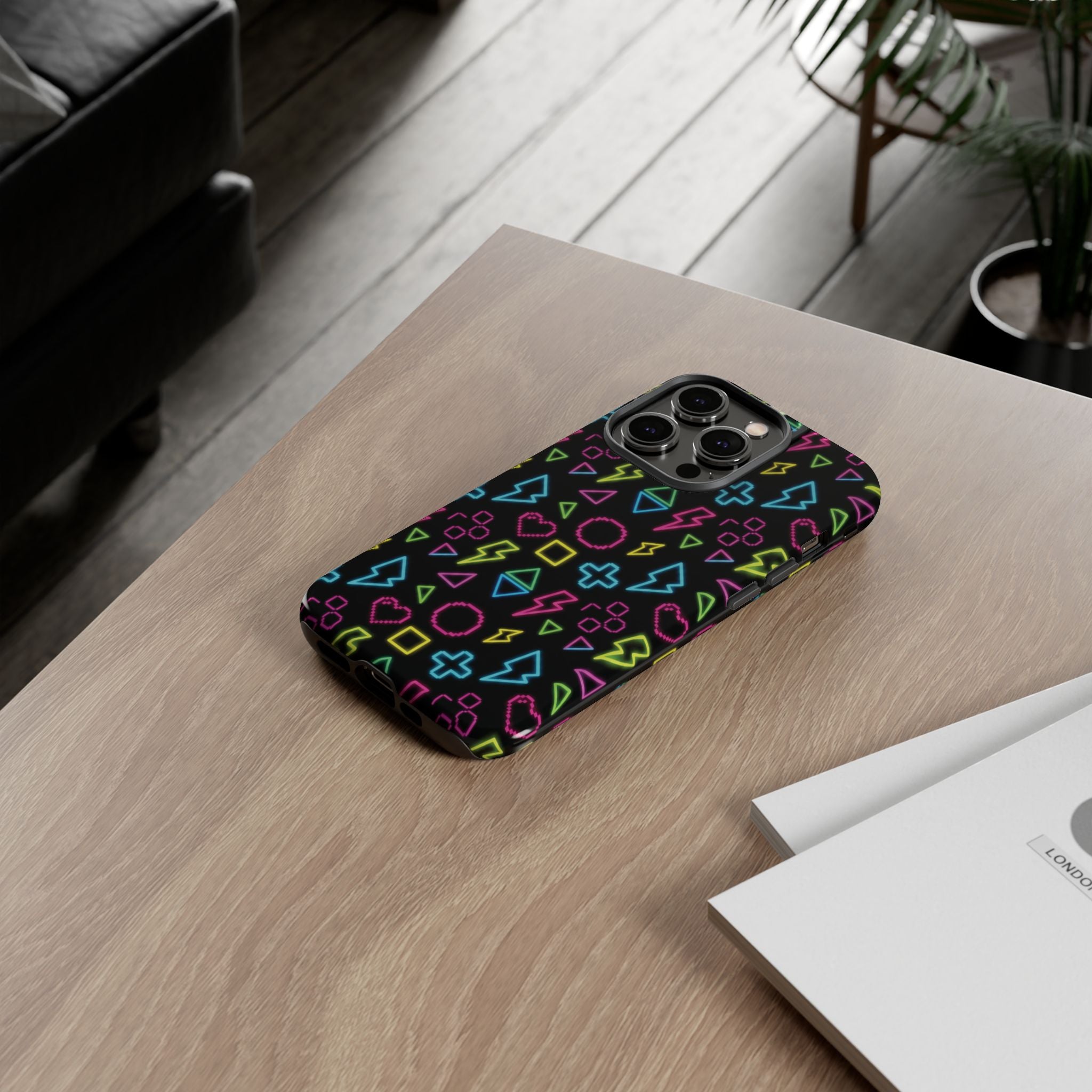 Electric Savior" Retro 90s Christian Phone Case | Neon Synthwave Pixel Art, Lightning Cross & Geometric Design, Bold Faith Gift