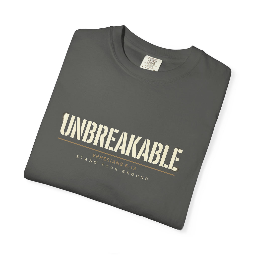 Unbreakable Unisex Shirt, Garment Dyed T Shirt, Vintage Wash Tee, Inspirational Typography, Motivation Gym Shirt, Resilience Gift