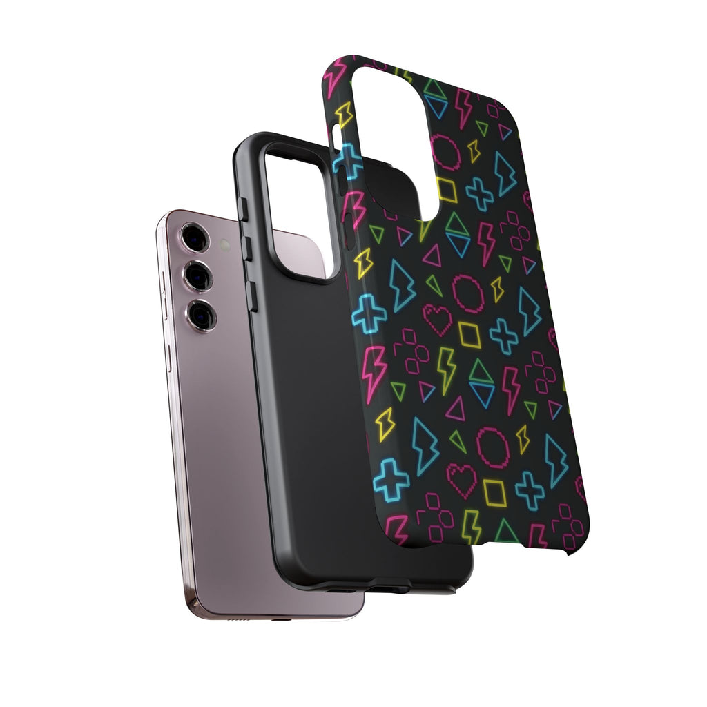 Electric Savior" Retro 90s Christian Phone Case | Neon Synthwave Pixel Art, Lightning Cross & Geometric Design, Bold Faith Gift
